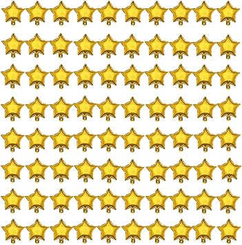 80pcs 5 Inch Gold Star Shape Foil Balloon for Birthday Party Decoration.