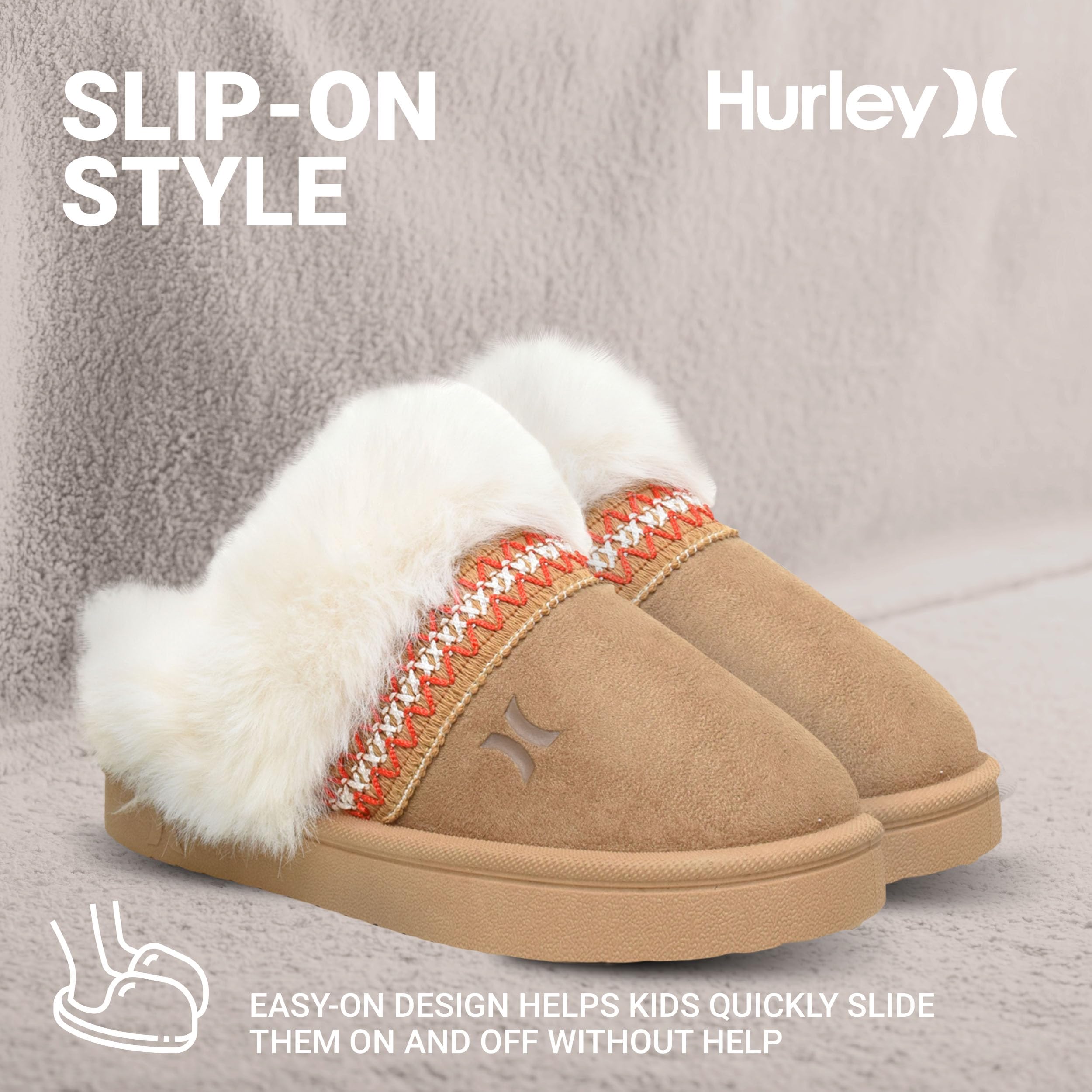 Hurley Kimmie - Pantofole comode per bambini e bambine, foderate in pelliccia sintetica, con suola interna ed esterna, per bambini piccoli e grandi