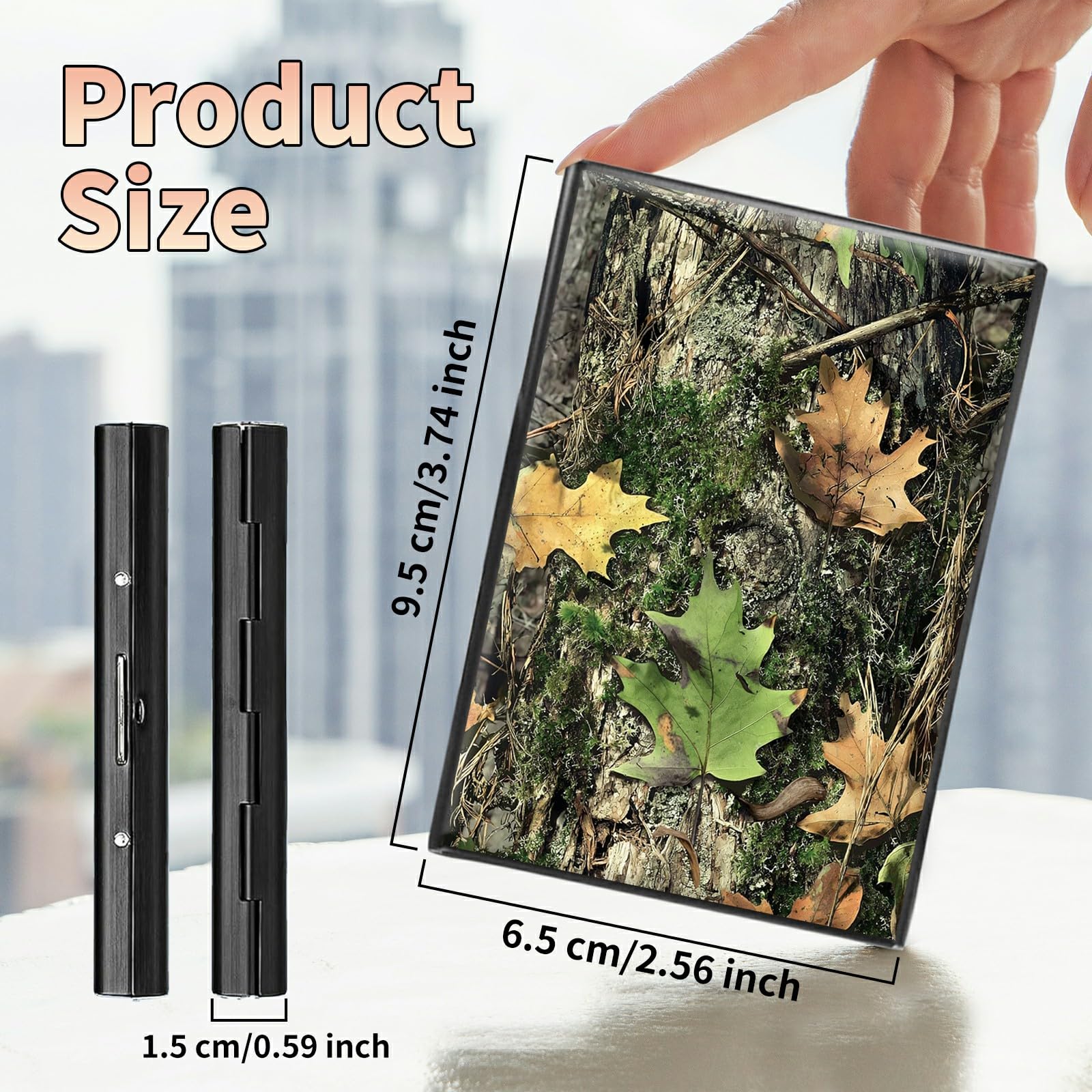 BWEGRHE Slim Credit Card Holder, Camo Tree Leaf RFID Blocking Metal Wallet for Men & Women, Aluminum Minimalist Hard Case Pocket-Sized Business Cards Organizer (Fits Up to 10 Cards)