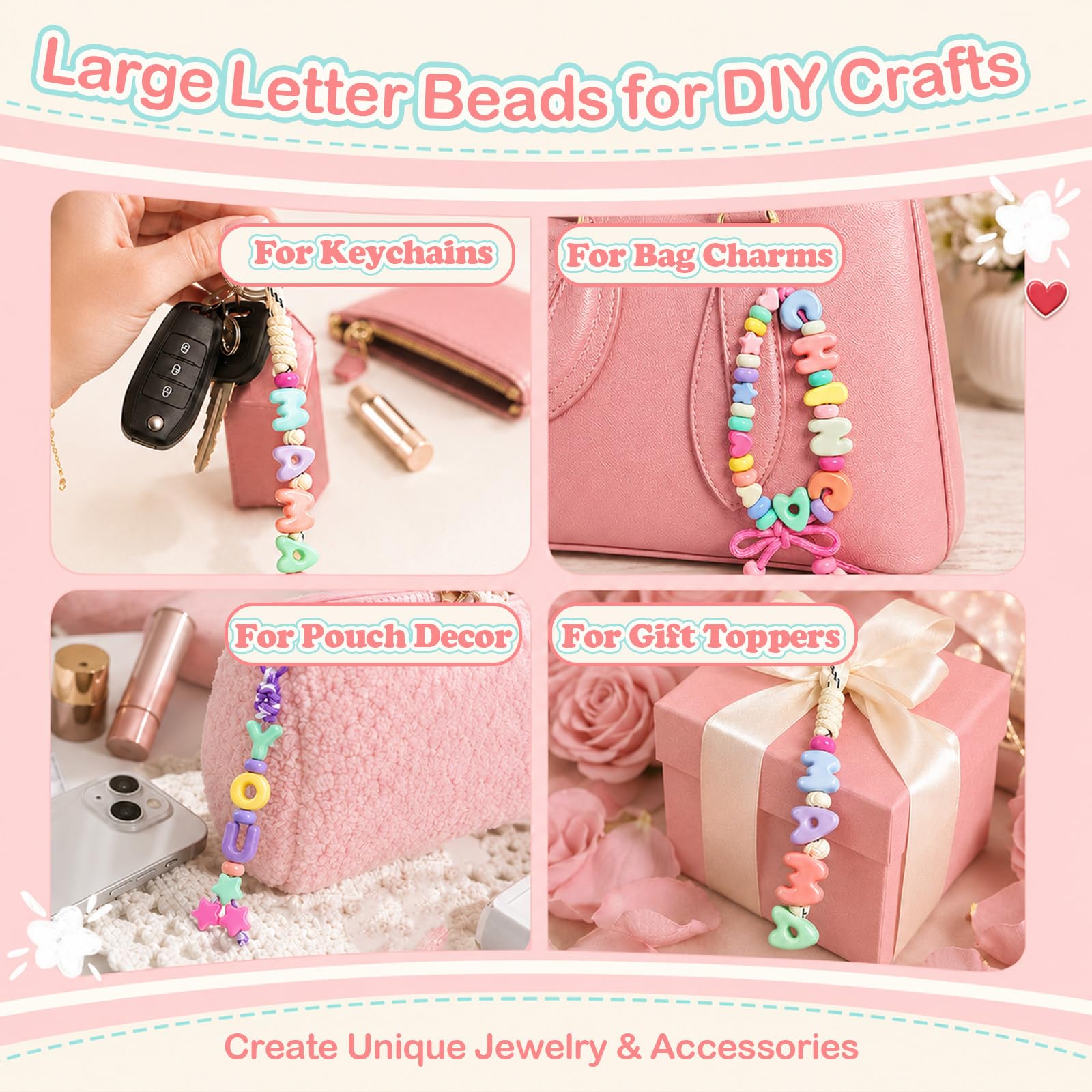 Kasmena Kit fai da te con perline a forma di bolla dell'alfabeto, 420 perline per braccialetti personalizzati, gioielli dell'amicizia e kit regalo per ragazze e adolescenti, set di ciondoli per borse