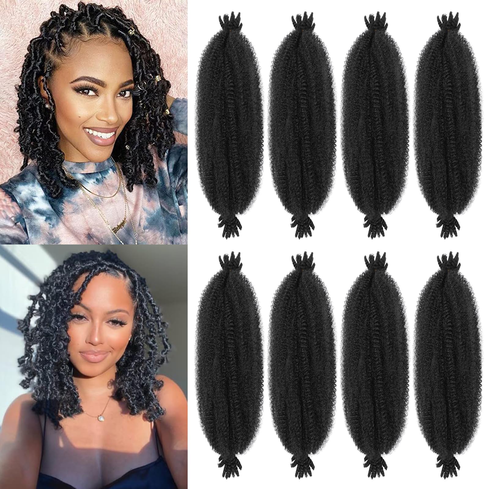 Springy Twist Hair Black 16 Inch 8 Packs Afro Twist Hair For Women