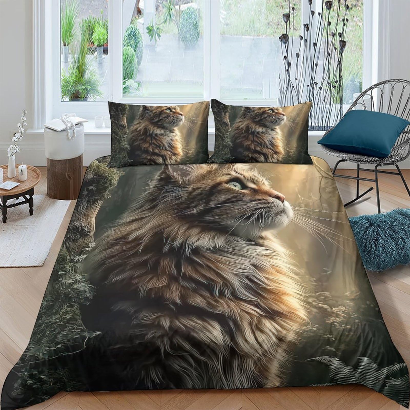 Ctjqhvkz Style-7 3D Printed Majestic Cat Fitted Sheet Microfiber Soft Breathable Forest Cat Bed Cover For Bedroom Decor Protection Single（135X200cm）