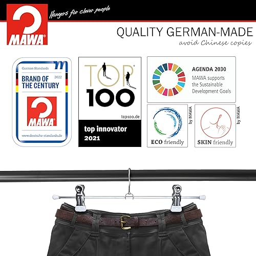 Miniatura 5 de Mawa by Reston Lloyd - Percha antideslizante para pantalones y faldas con dos clips antideslizantes, estilo K30D, 12 pulgadas, juego de 10, color