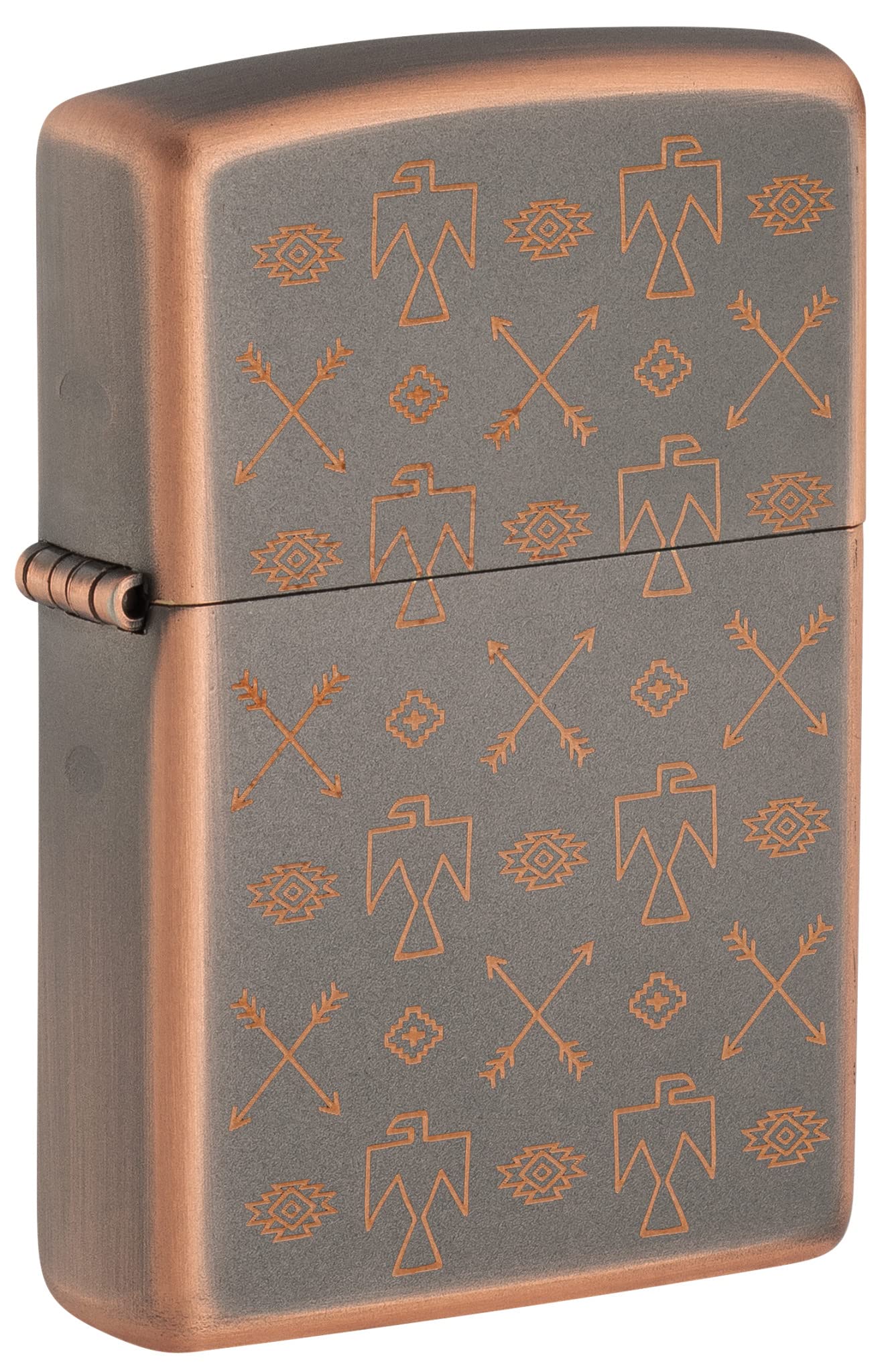 Zippo Sturmfeuerzeug - Indian Pattern, Rustic Bronze, Laser Engrave - Nachfüllbar - Wiederverwendbar - Windfestes Design - Geschenkbox - Made in USA