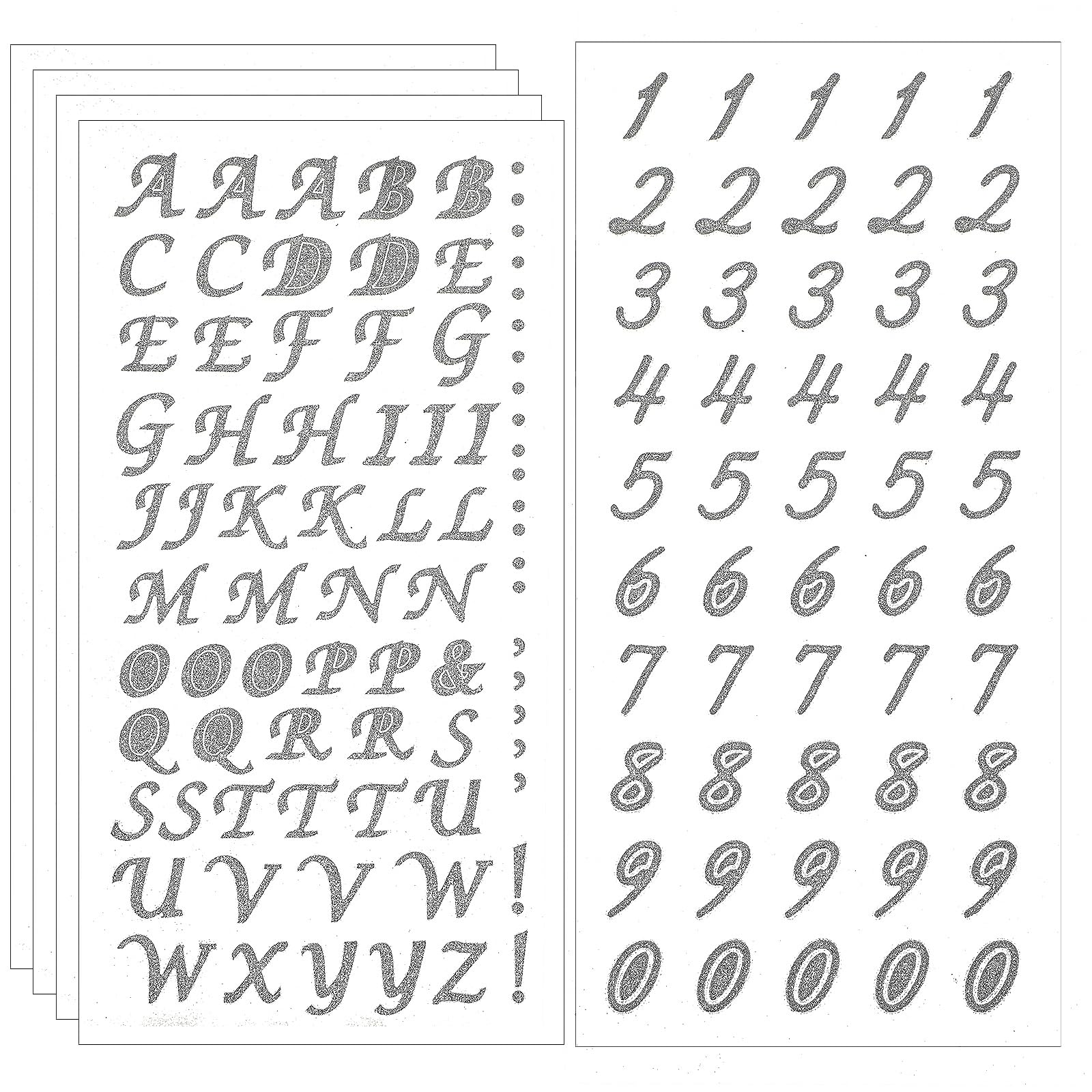 5 calcomanías plateadas con letras de graduación para decoración de letras con purpurina, letras plateadas, calcomanías de números brillantes, calcomanías autoadhesivas para manualidades, suministros