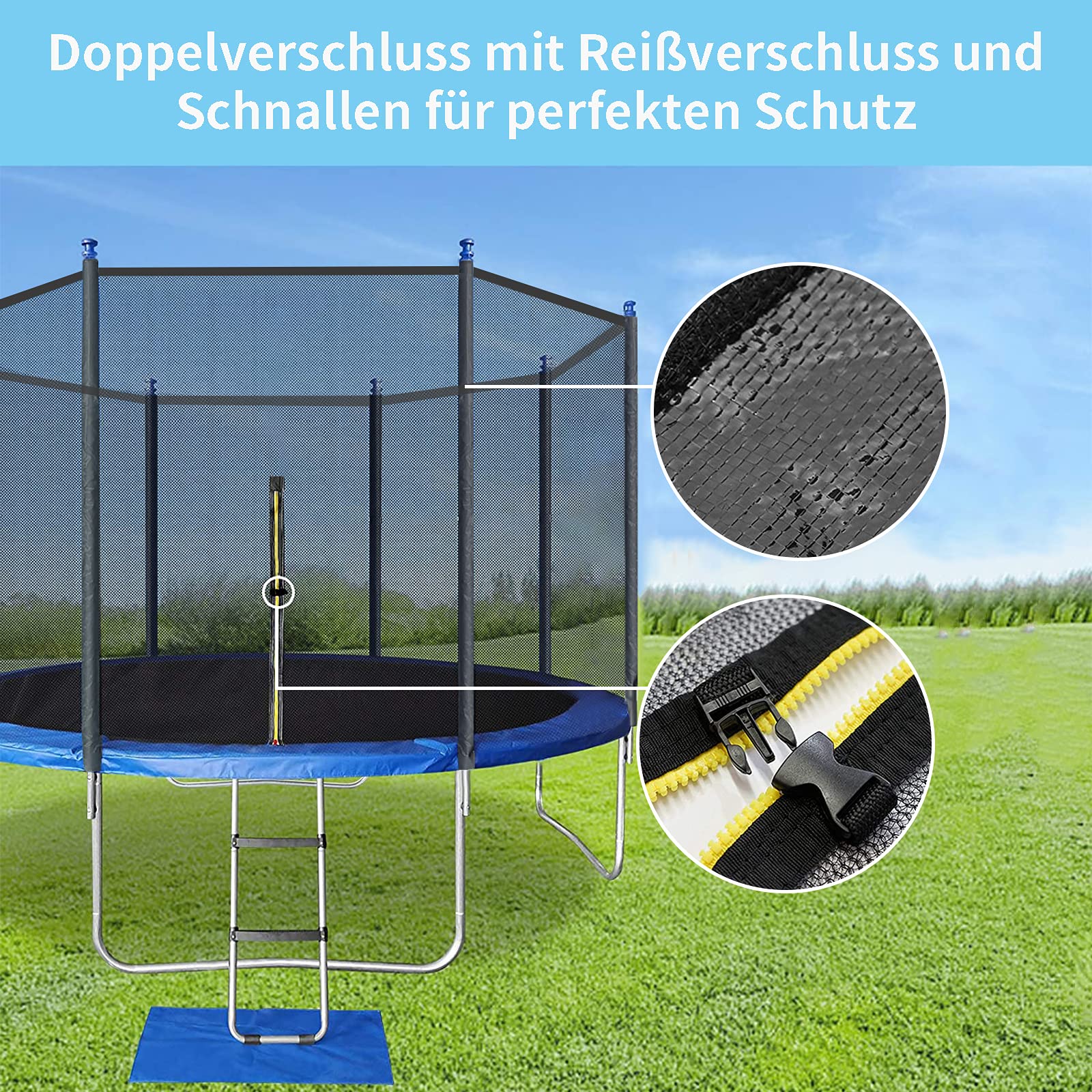 Rete di sicurezza per trampolino resistente agli strappi, adatta a 6/8/12 pali 153-488 cm, ricambio sicuro per esterni, ideale per la sicurezza dei bambini e il divertimento, facile installazione