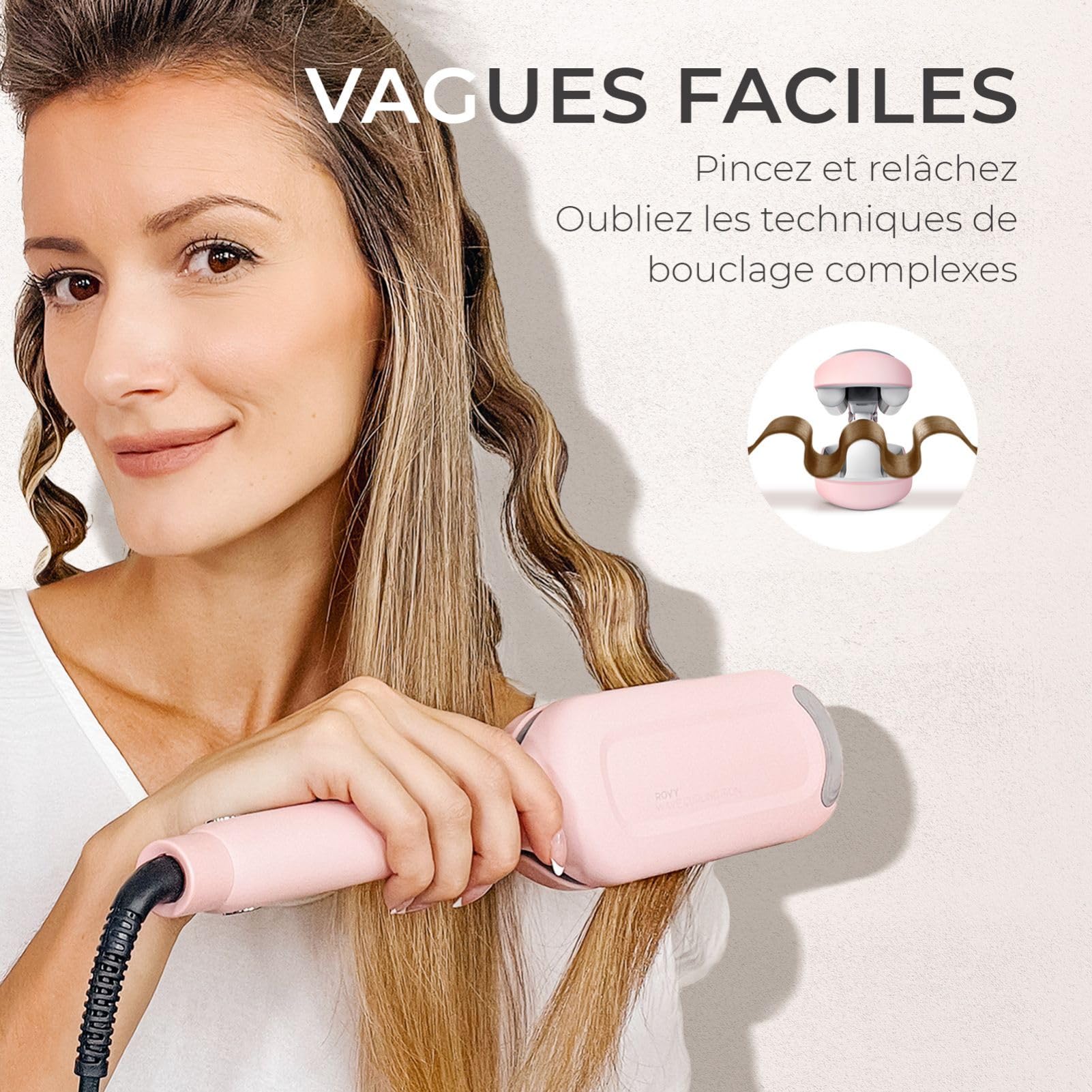 TYMO ROVY Boucleur a Cheveux, 32mm Fers à Onduler pour Grandes Boucles, Convient aux Débutants, Fer a Friser Boucler pour Cheveux Longs Courts, 4 Températures Réglables, Affichage LED, Anti-brûlure