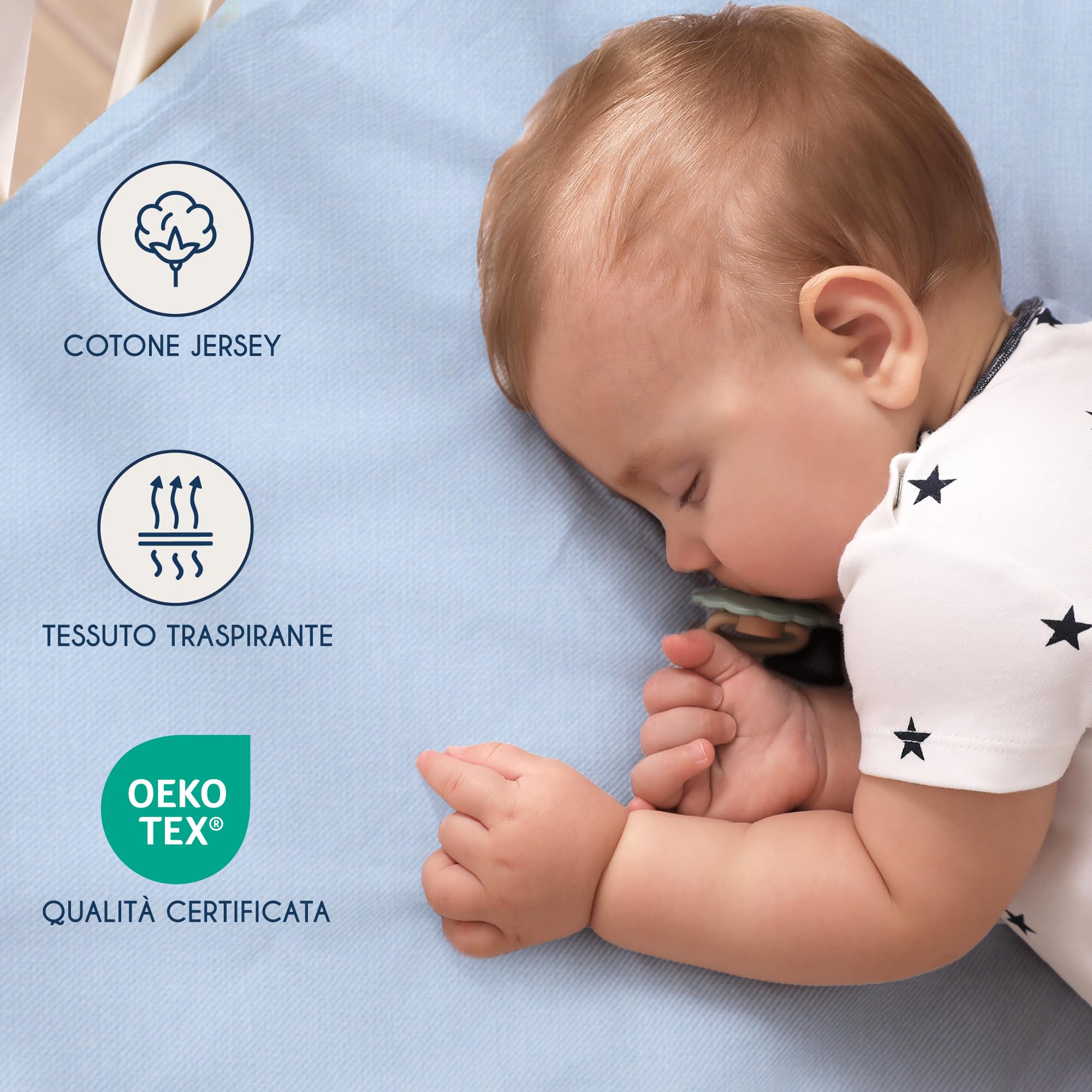 Dreamzie - Set 2 Lenzuolo con Angoli Cotone Bambini - 40x80 - Oeko Tex certificato - Azzurro - Lenzuolo con Angoli 40x80