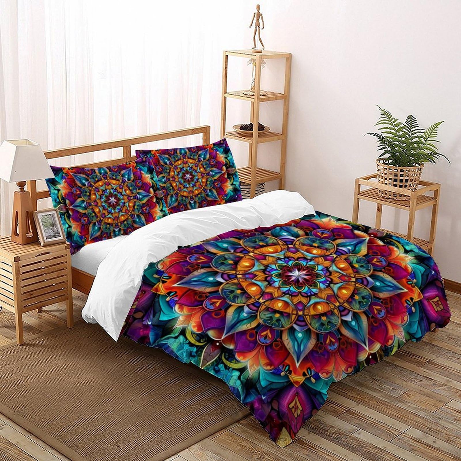 Housse de couette 260x220 cm bohrème et ses taies en microfibre douce