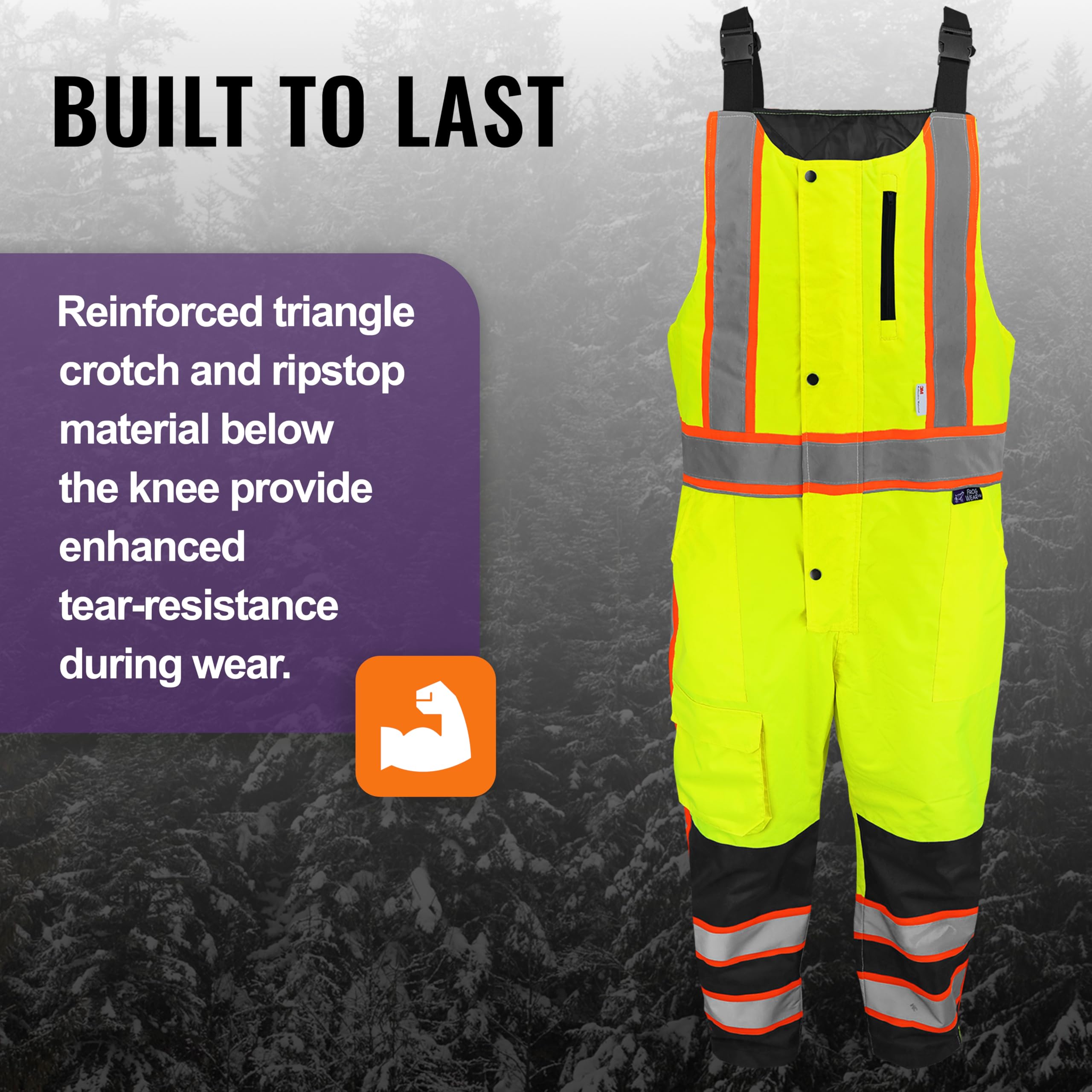 Global Glove High-Visibility Insulated Winter Bibs with Durable Water-Resistant Finish, Yellow/Green with Orange Trim and Reflective Material, Size 2XL/3XL