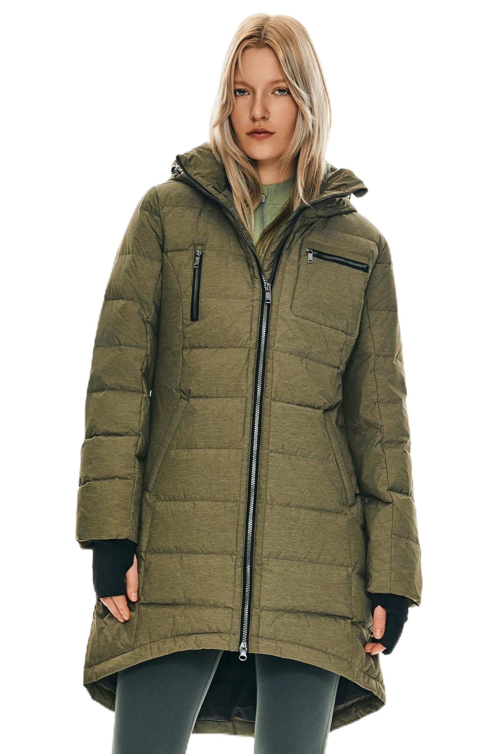 Orolay Women's Winter Puffer Jacket Hooded Warm Windproof Down Coat Mid-Length Quilted Thermal Outwear Capers M
