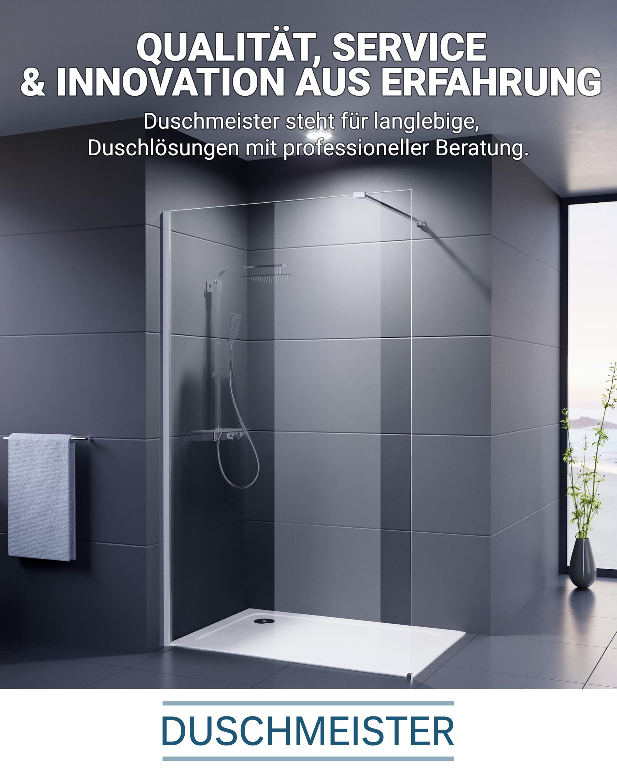 Duschwand 120x200 cm Palladium Walk In Neo 8 mm Glaswand mit Nano Clean Beschichtung Glasversiegelung Duschabtrennung Duschkabine begehbare Dusche 1200 x 2000 mm (116-117,5 cm)