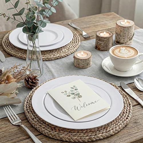 Miniatura 7 de KIRE 120 platos de plástico blanco  Platos desechables blancos resistentes para fiestasbodas  Incluye 60 platos llanos de 10.25 pulgadas  60 platos