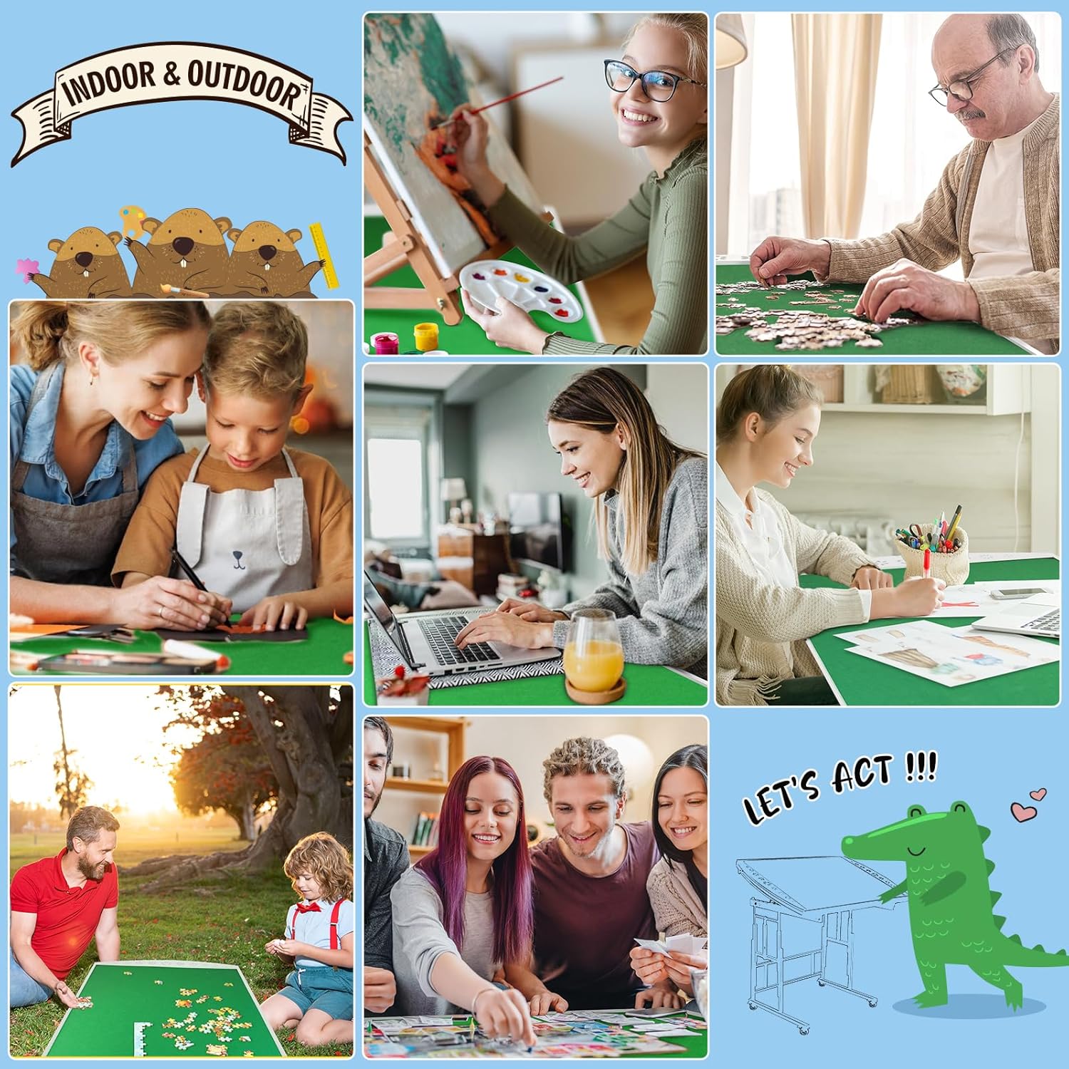 Tilting Puzzle Table with 6 Drawers-1500 Piece,Adjustable Metal Puzzle Board with Angle & Height Portable Jigsaw Puzzle Tables with Legs for Adults (White)