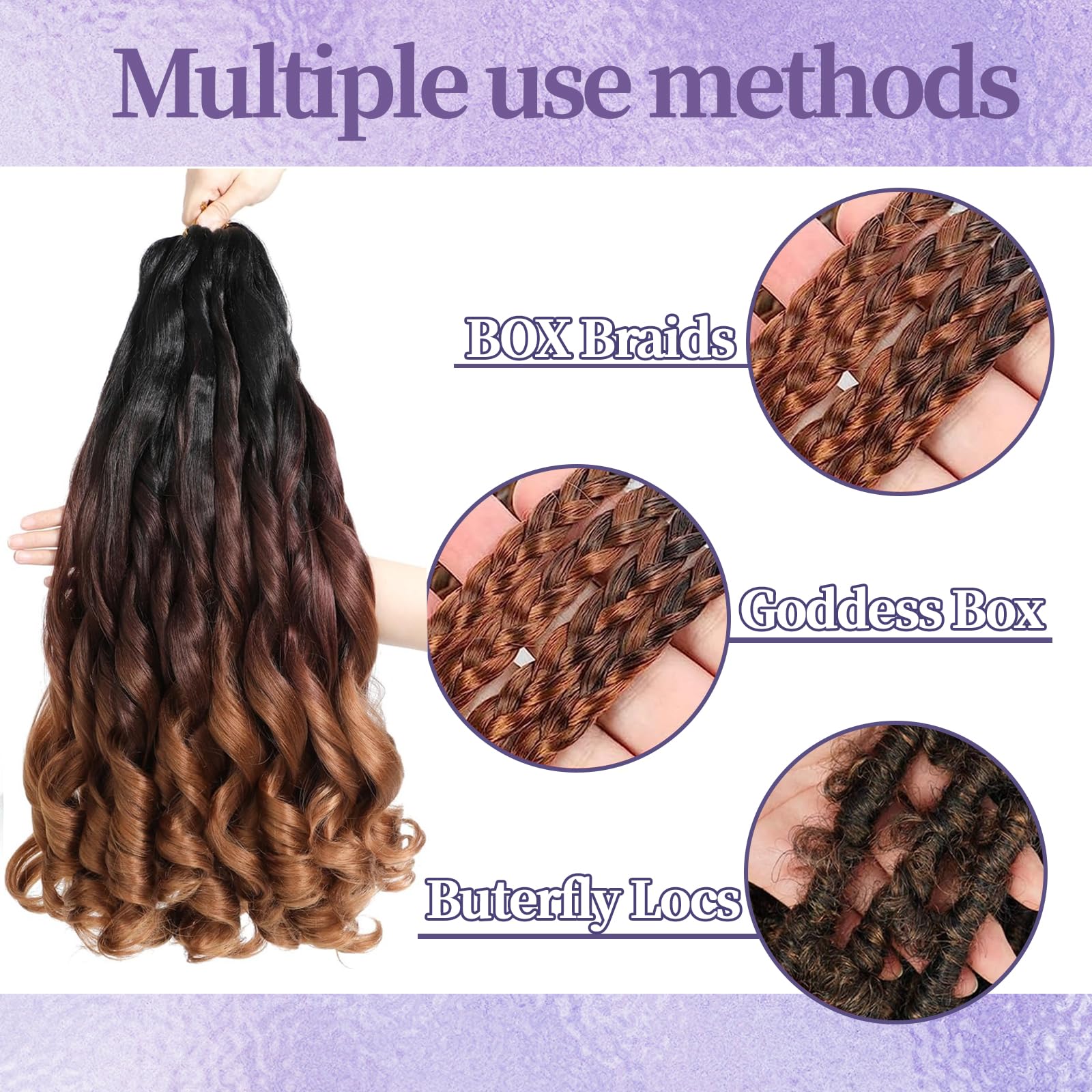 Locescsoc 24 Inch French Curls Braiding Hair 8 Packs Spanish Curly Braids Pre Stretched Loose Wave Soft French Curl Synthetic Braiding Hair Extensions for Women (1B/33/30 - Image 4