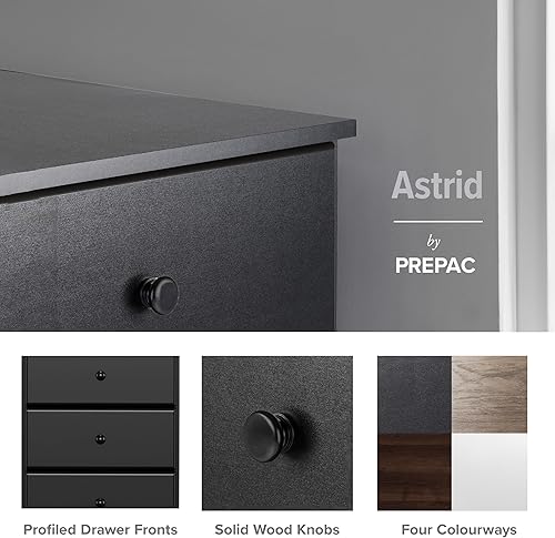 Miniatura 5 de Prepac Astrid - Cajonera alta negra de 6 cajones para dormitorio: 42 cm de profundidad x 50 cm de ancho x 127 cm de alto, Cajonera de 6 cajones para