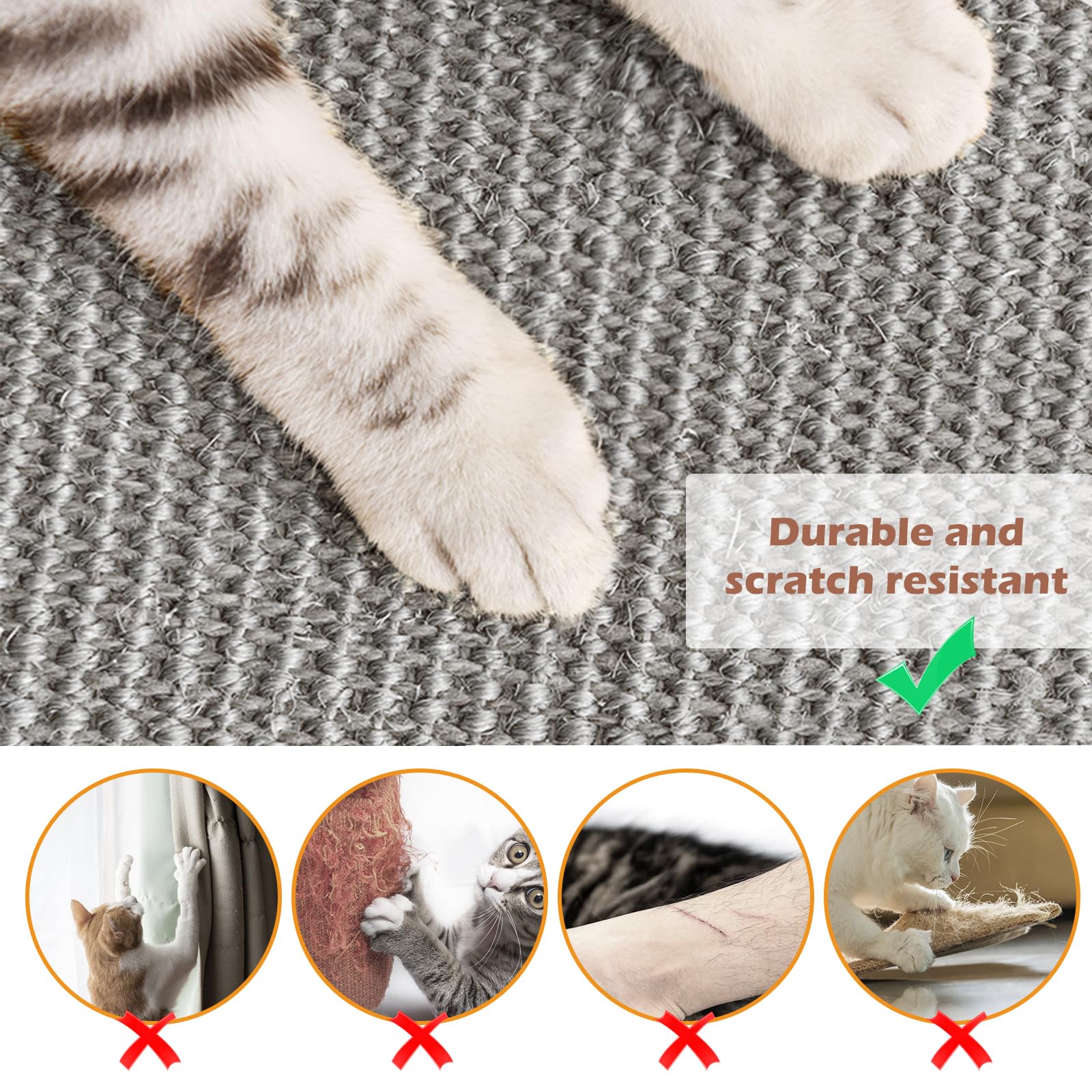 3-teilige Sisal Kratzmatte Für Katzen - 50x25cm, Rutschfest Mit Klettverschluss