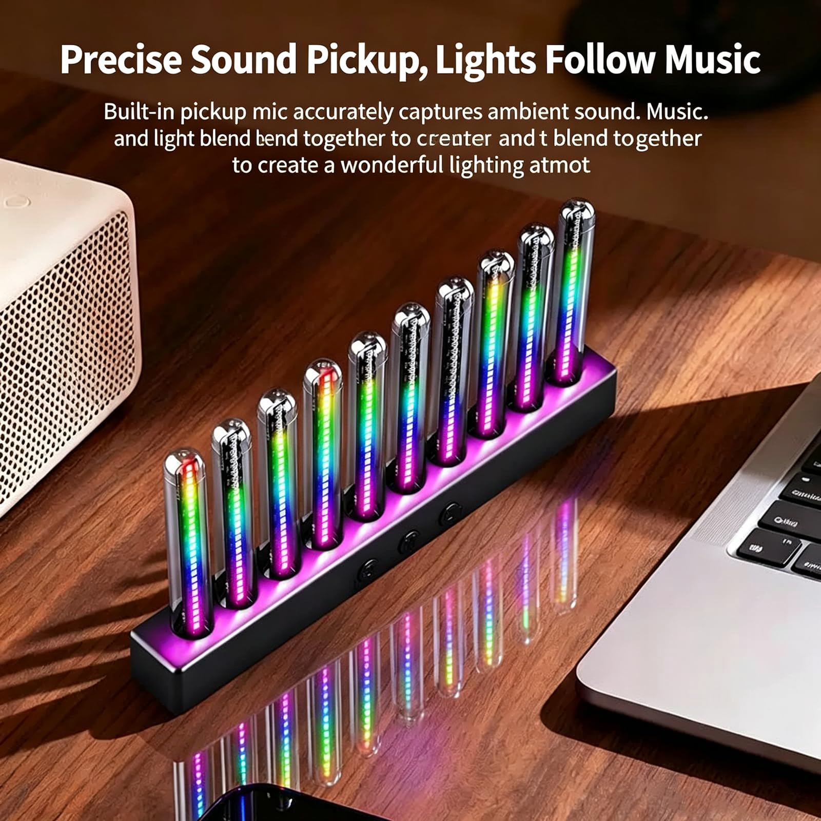 Rgb-pickup-lampe, Led-musikrhythmus-synchronisationslicht Mit 10 Nixie-röhren, 8 Dynamischen Modi, Farbanpassung, Für Schreibtisch, Studio Und Gaming-zimmer