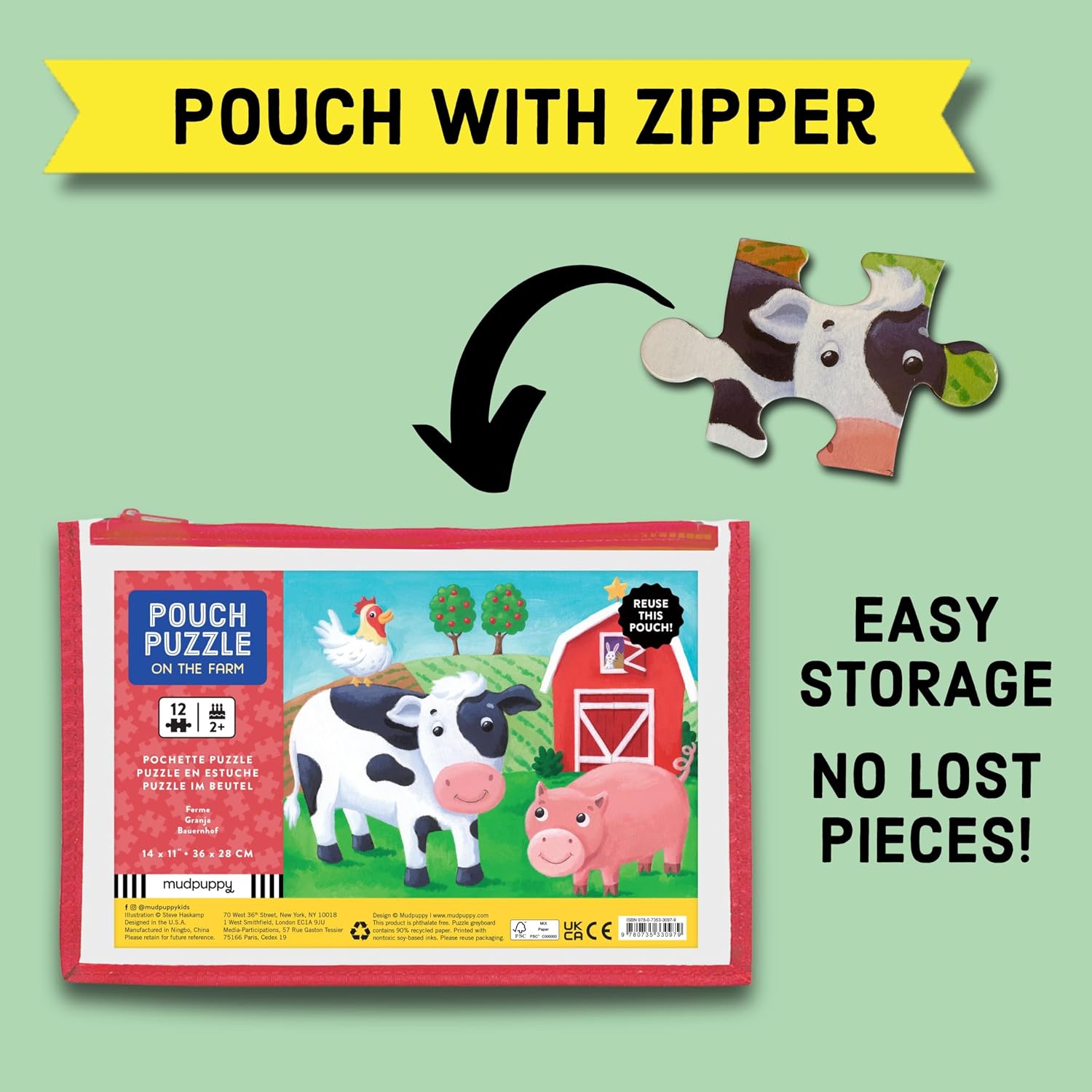 Mudpuppy - On The Farm 12 Piece Pouch Puzzle for Kids image 4
