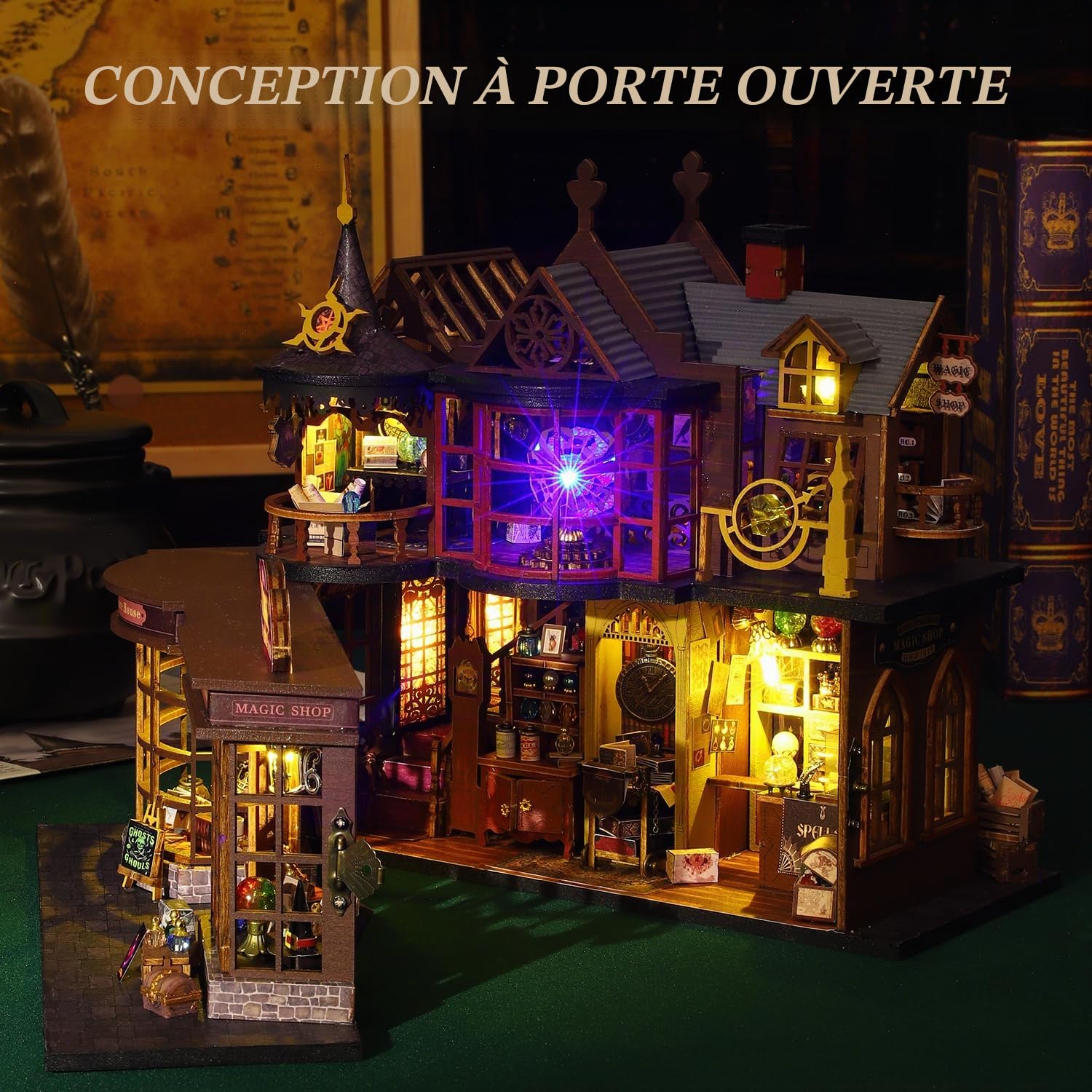 Mostop Kit de construction miniature en bois, maison de poupée lumineuse, idée créative pour enfants/adultes, maison magique