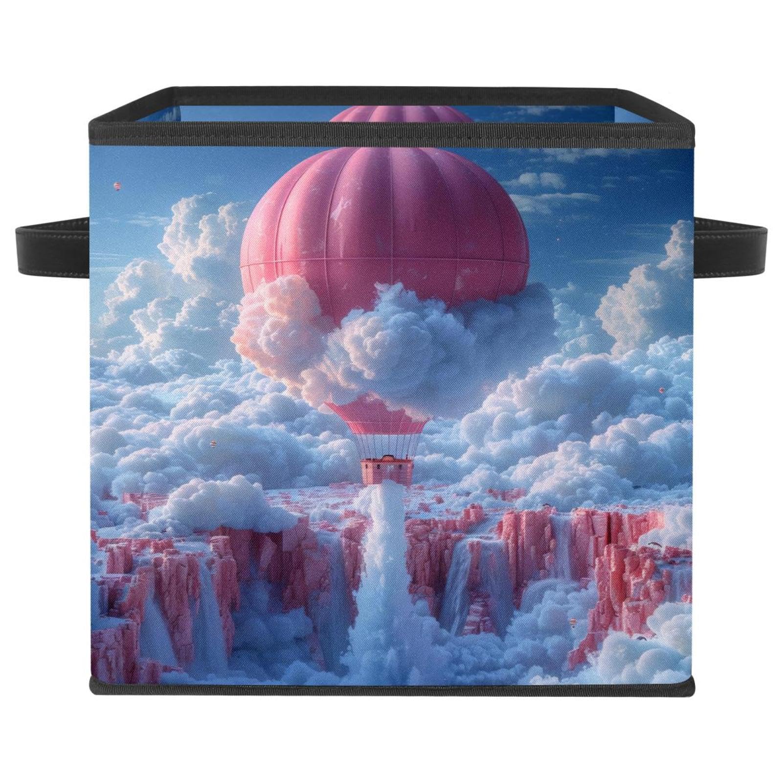 Grand bac de rangement cube pliable et durable motif montgolfière