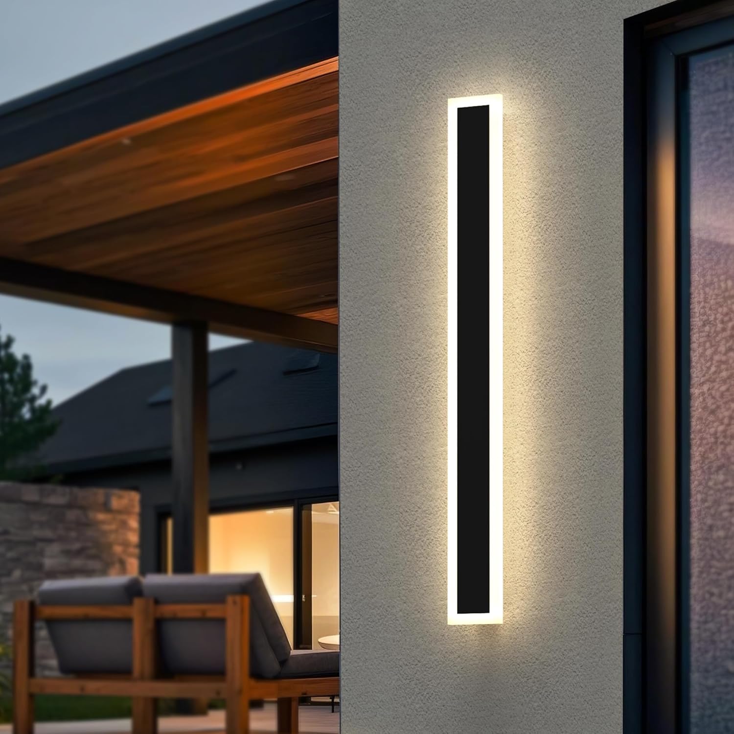 L LOHAS LED 35.4inch Long LED Modern Outdoor Wall Light, Black Rectangular Outdoor Wall Lights Exterior, 3000K Warm White, IP65 Waterproof Wall Mount Lighting Fixture for Garage Doorway Porch Patio