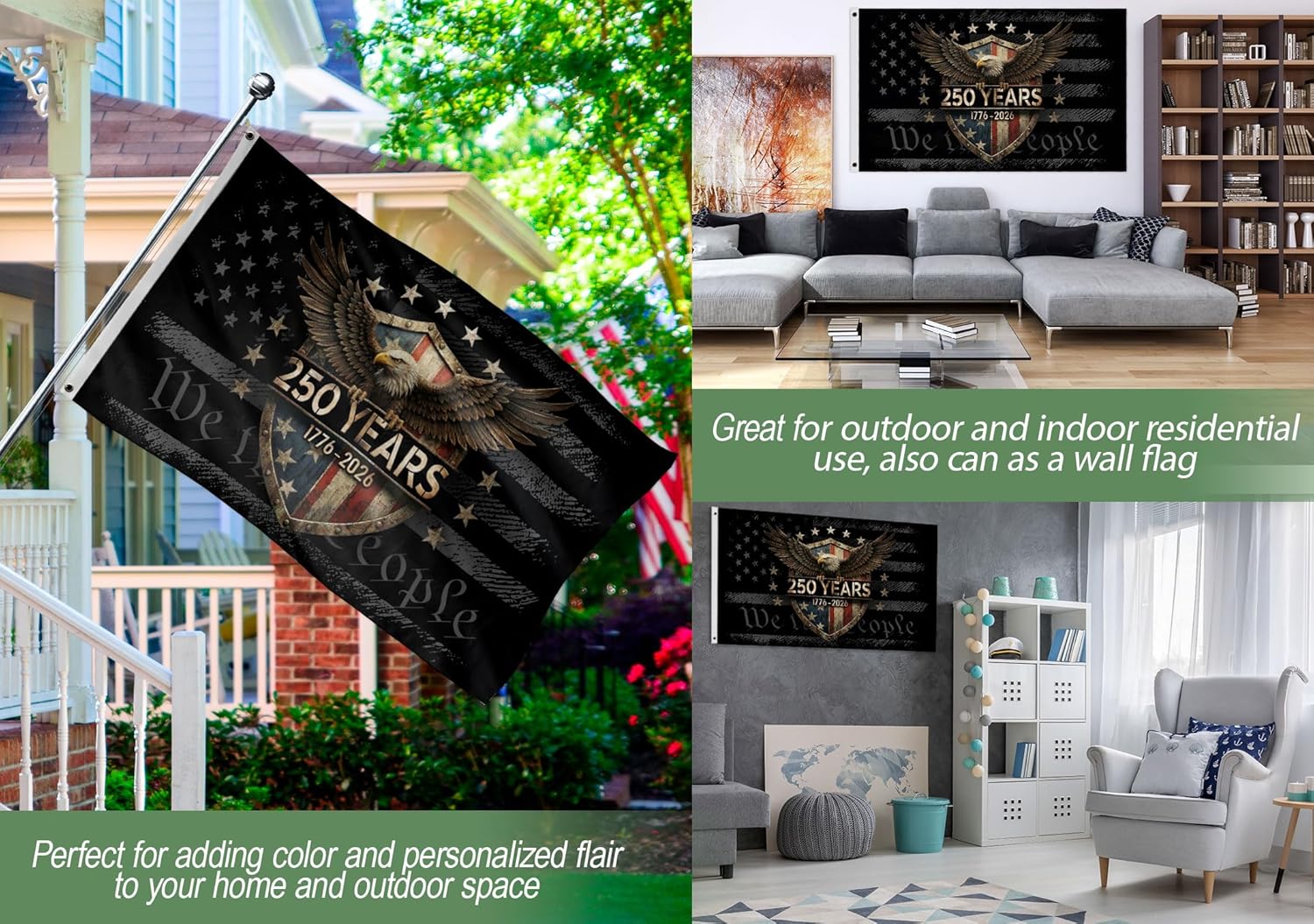 250th Anniversary Banner, 250 Anniversary Usa Flag 3x5 Ft, Patriotic House Flags, Double-Sided Printing, American 250th Anniversary Patriotic Design 1 (3x5 ft)