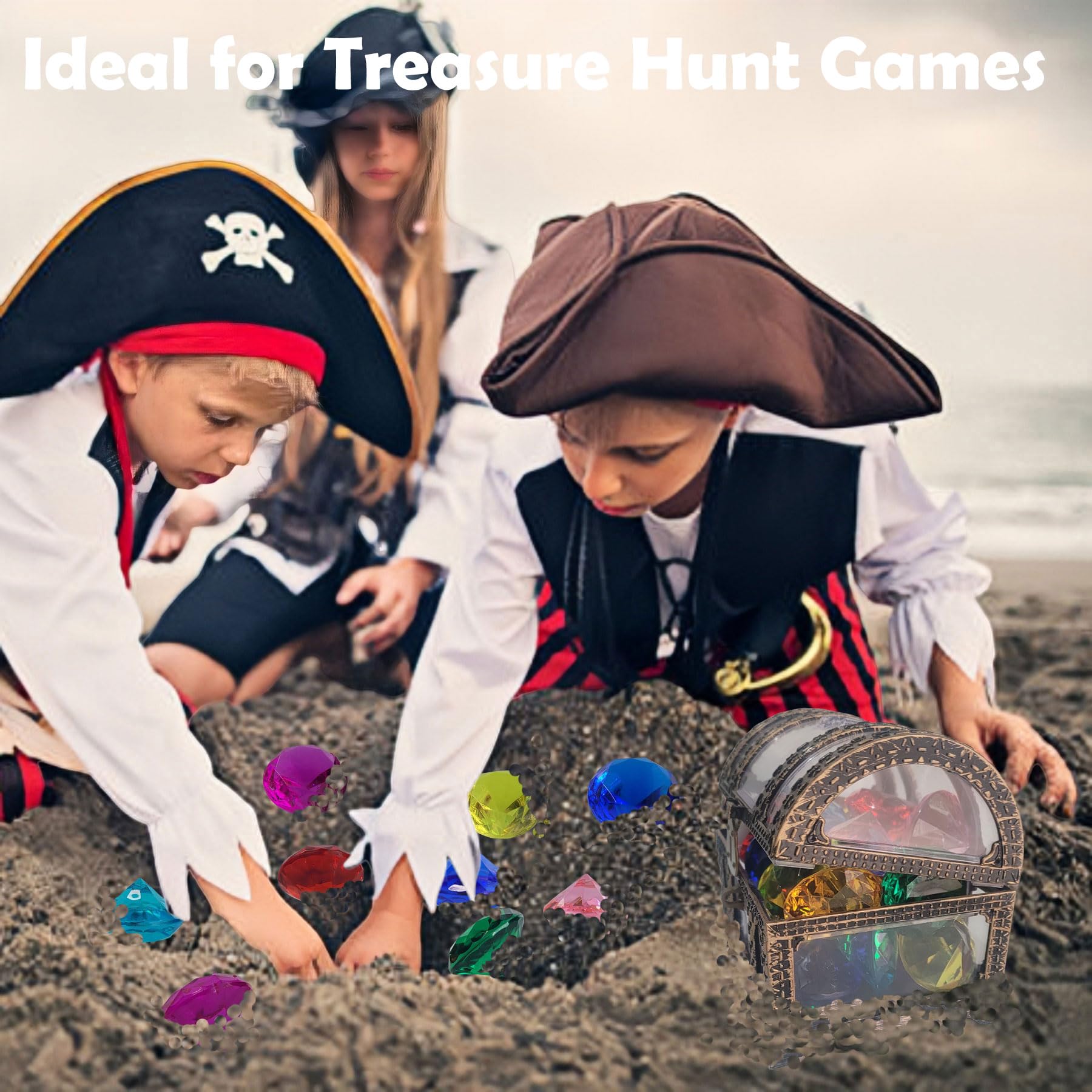 Set De 30 Gemas De Buceo Acrílicas Con Cofre Del Tesoro – Piedras De Colores Brillantes Para Fiestas Piratas Y Búsquedas Del Tesoro