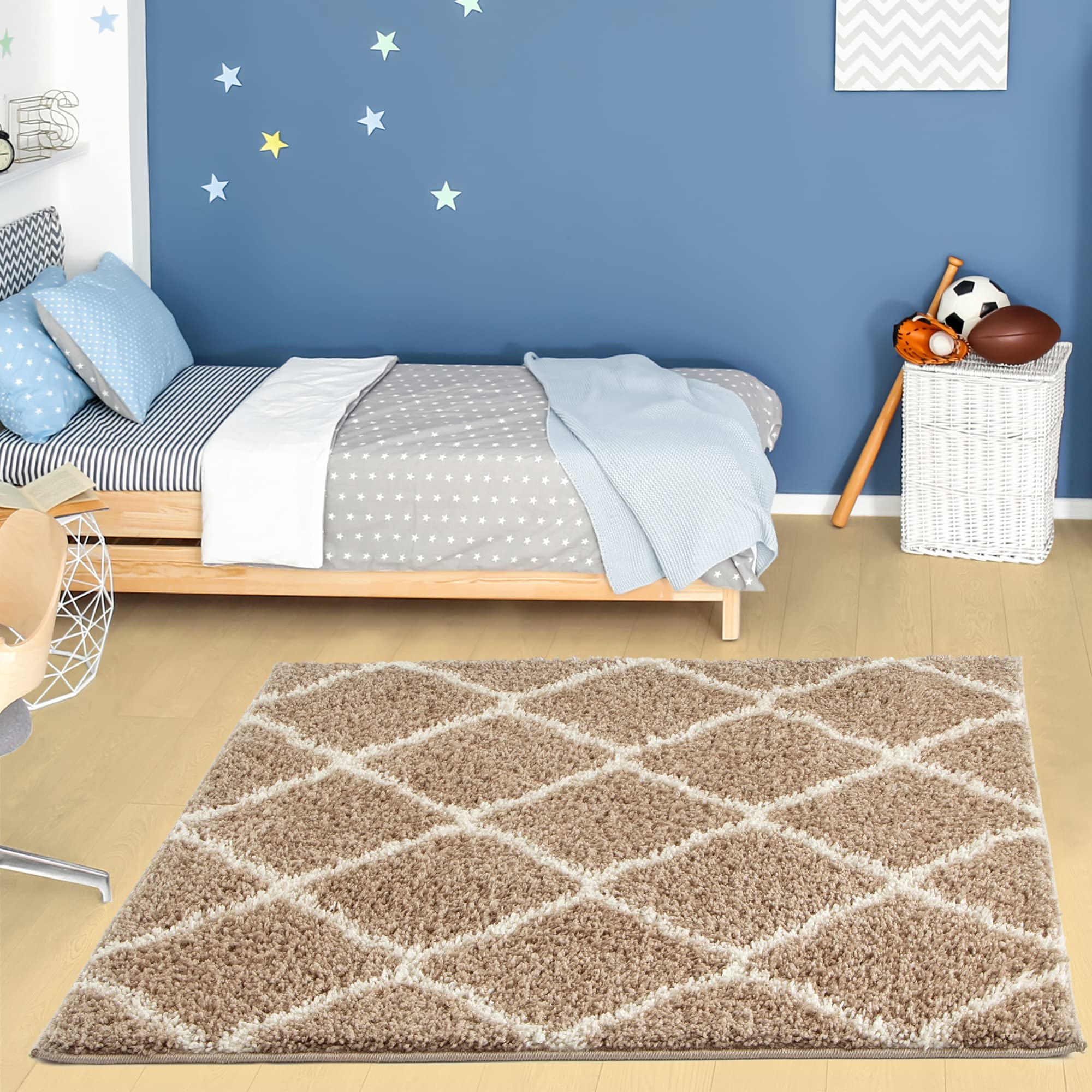 The Rugs Unisex Beige Soft Moroccan Shaggy Rugs And Runners And Ivory Living Room 120Cm X 120Cm