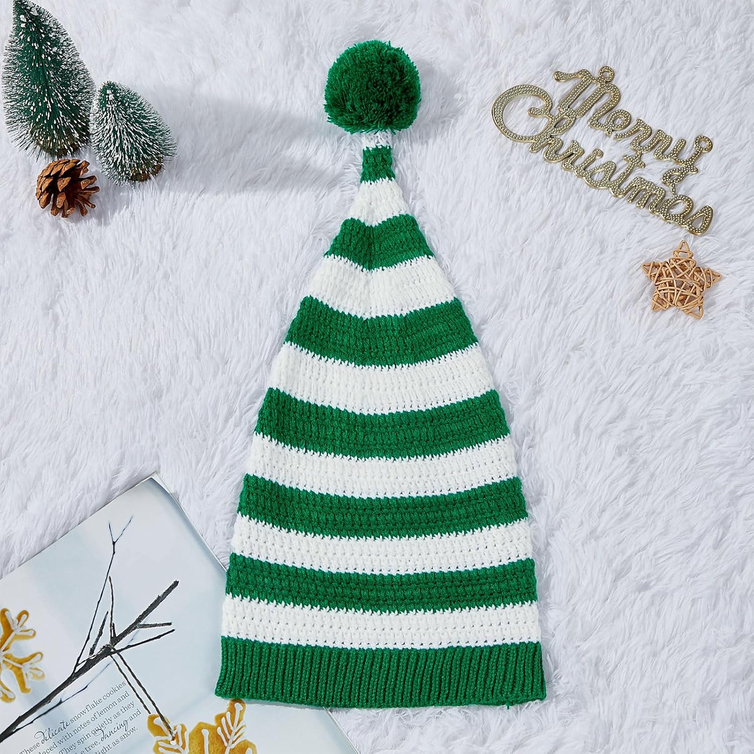 American Trends Slouchy Santa Hats Adult Christmas Santa Beanies for Women Men Elf Hat Holiday Knit Santa Hat Christmas Cap - Image 3