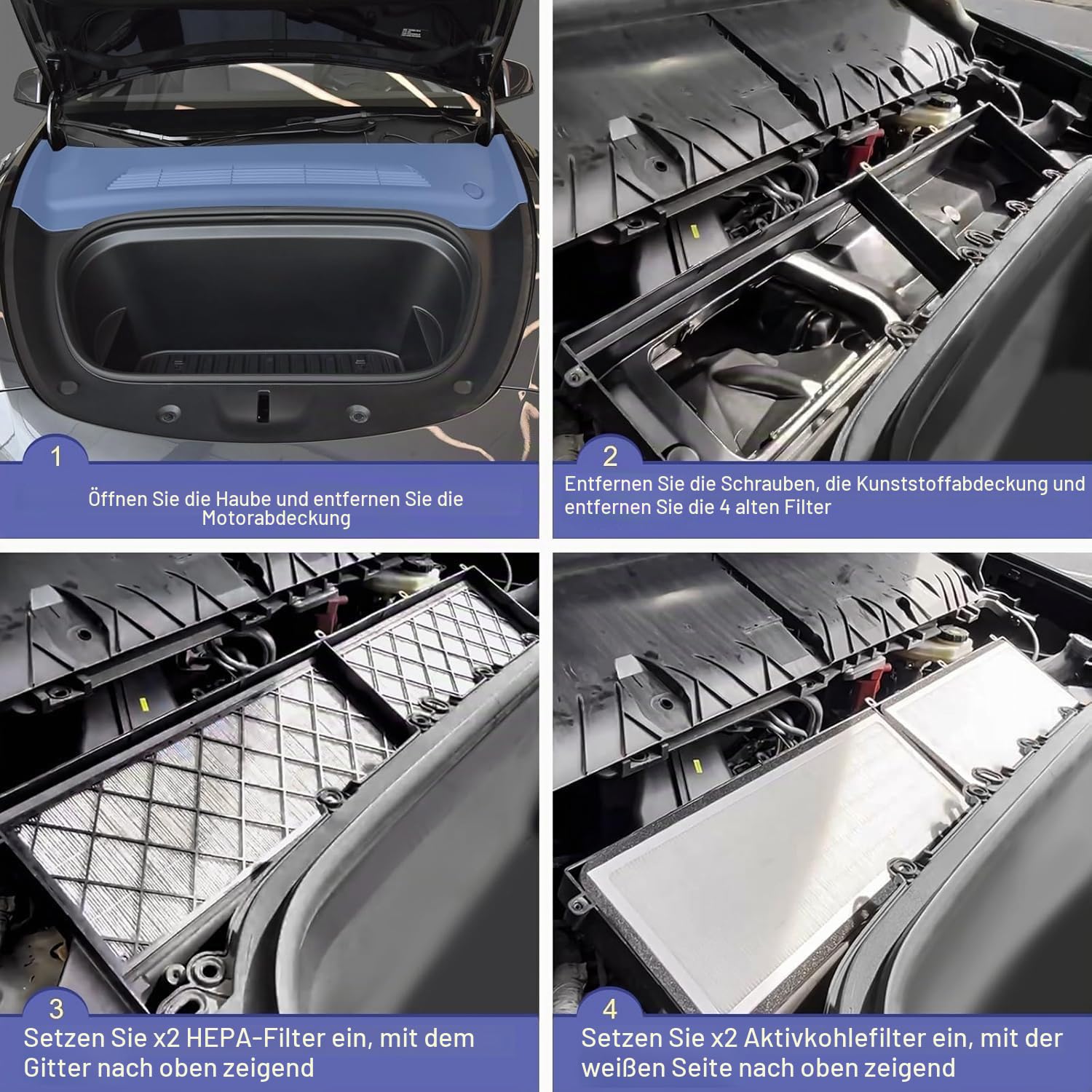 HEPA Innenraumfilter Kit für Tesla Model Y mit Aktivkohle, Innenraumfilter Kabinenluftfilter Pollenfilter mit Aktivkohle Außenluftfilter, Hochleistungs-Partikelfiltration für HVAC-System