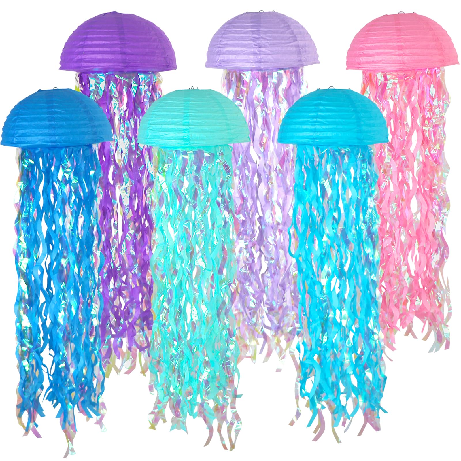 Photo 1 of 10 Inch Jellyfish Paper Lanterns 6 Pack, Hanging Decor for Under The Sea Party Decorations, Ocean Themed Birthday Supplies, Mermaid Baby Shower, Nautical Event and Classroom Decor