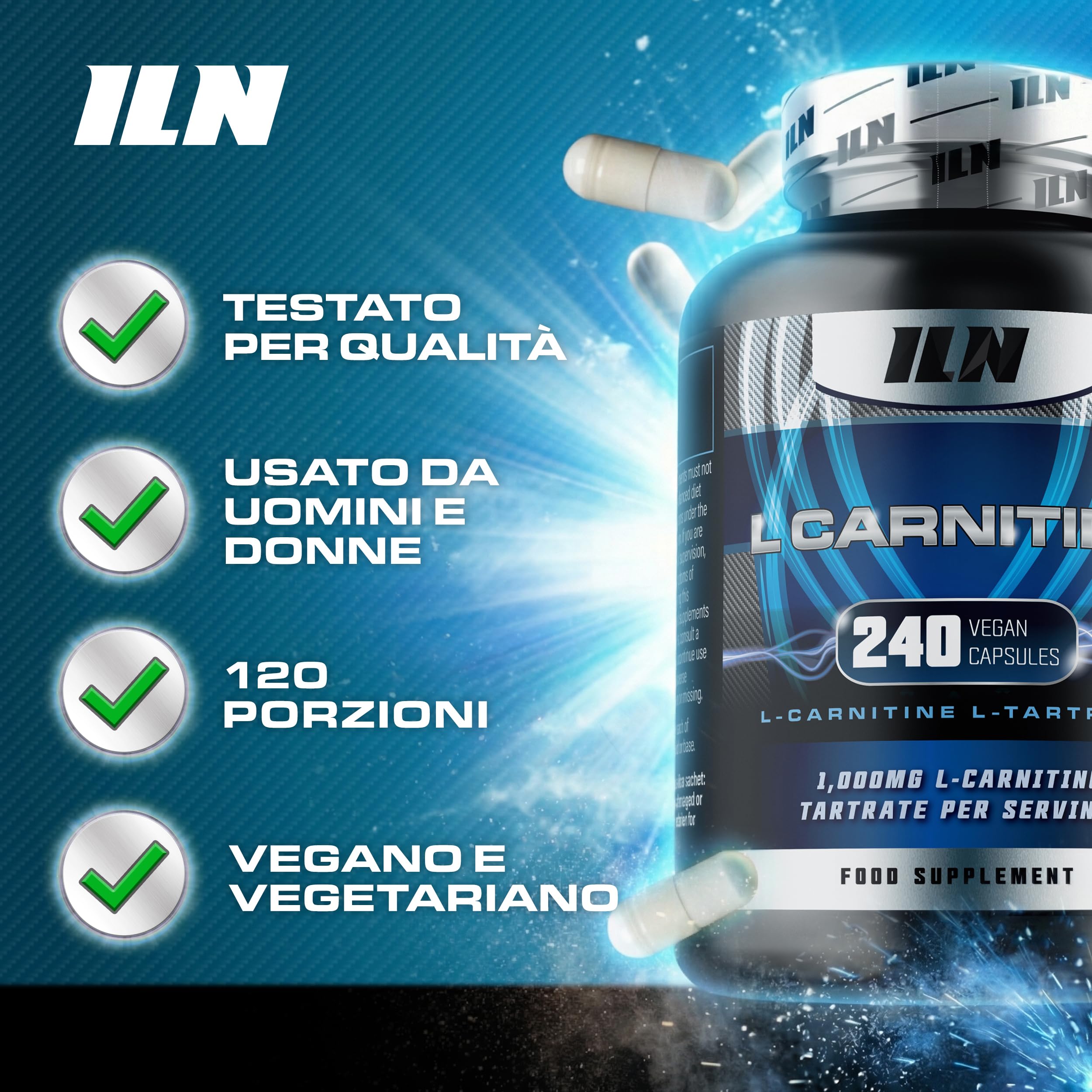 L-Carnitina – 1000mg L-Carnitina L-Tartrato – 240 Capsule Vegane
