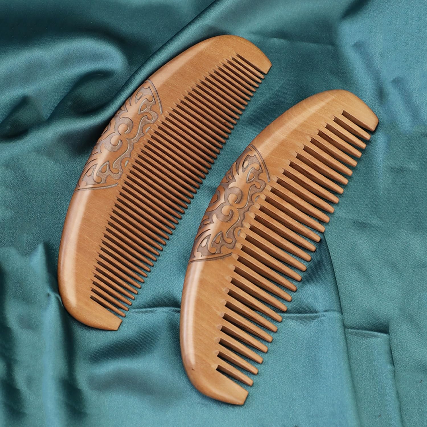 Peine de Madera para el Cabello, Peine de Madera semicircular antiestático, Dientes Anchos y Dientes Finos, desenredante Hecho a Mano de Madera H (Diente Fino A)