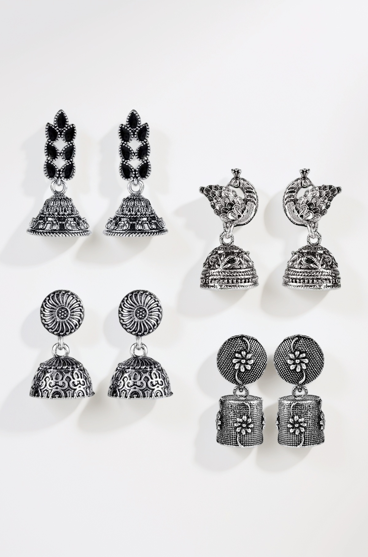 Yellow Chimes Earrings for Women & Girls | Traditional Silver Oxidised Jhumka | German Silver Oxidized Drop Earring Set | Earrings Combo | Accessories Jewellery | Birthday & Anniversary Gift