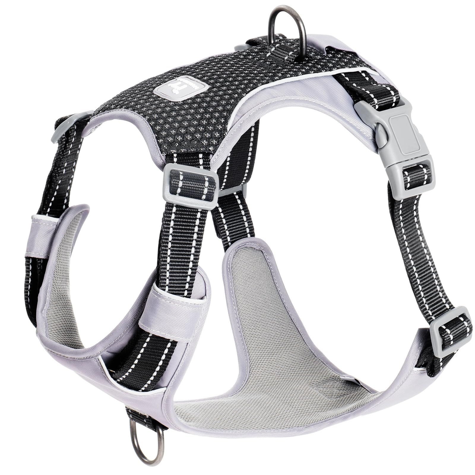 Huntboo Anti Pull Dog Harness Medium, No-Pull Reflective Hanresses for Pet with Front Clip, Adjustable, Breathable for Small, Medium & Large Dogs Walking, Training, Running (Static Black, XS)