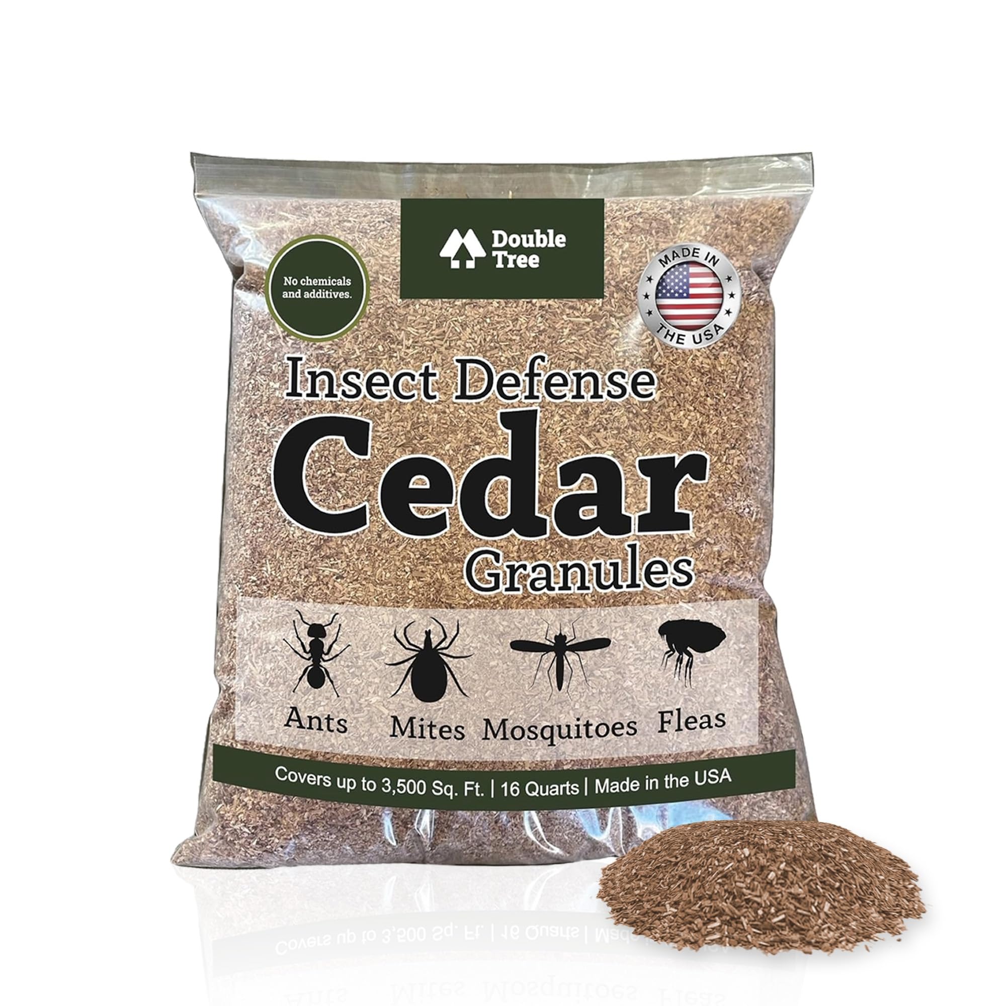 Double Tree Home and Garden Cedar Granules | Repels Fleas, Ticks, Ants, and Mosquitos | Rich Cedar Scent | Non Toxic | Pet Safe | 1 Bag (16 Quarts)