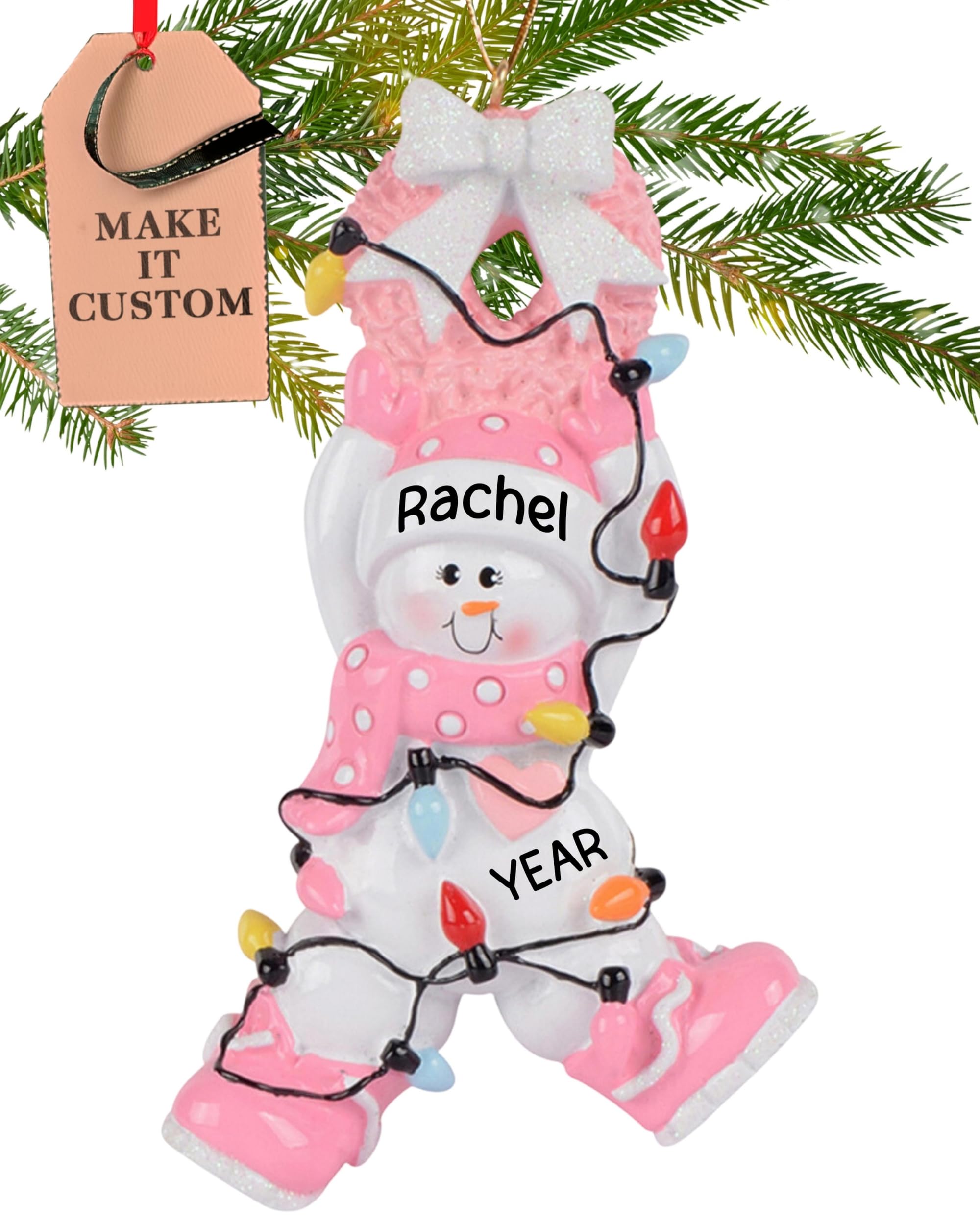 Personalised Baby Ornament 2025 – Fast & Free 24h Customisation – Baby's 1st Christmas Ornaments for Tree – Custom Gift Wrapped Pink Snowbaby Girl with Lights Keepsake for Newborns, Infants