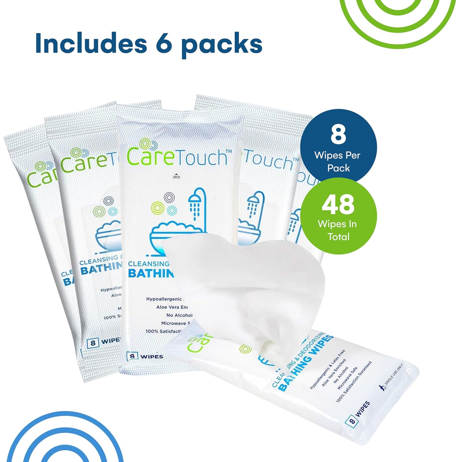 Body Wipes for Adults | No Rinse, Cleansing Shower Wipes | Disposable Bathing Wipes - Great for Camping, Gym and Travel (48 Bath Wipes)