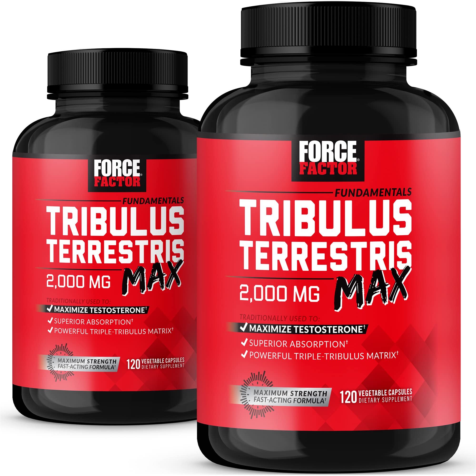 Force FactorTribulus Terrestris Max for Men 2-Pack, Testosterone Booster, Male Vitality Supplement, Made with Key Natural Ingredients Superior Absorption, 2000mg, 240 Capsules, Red
