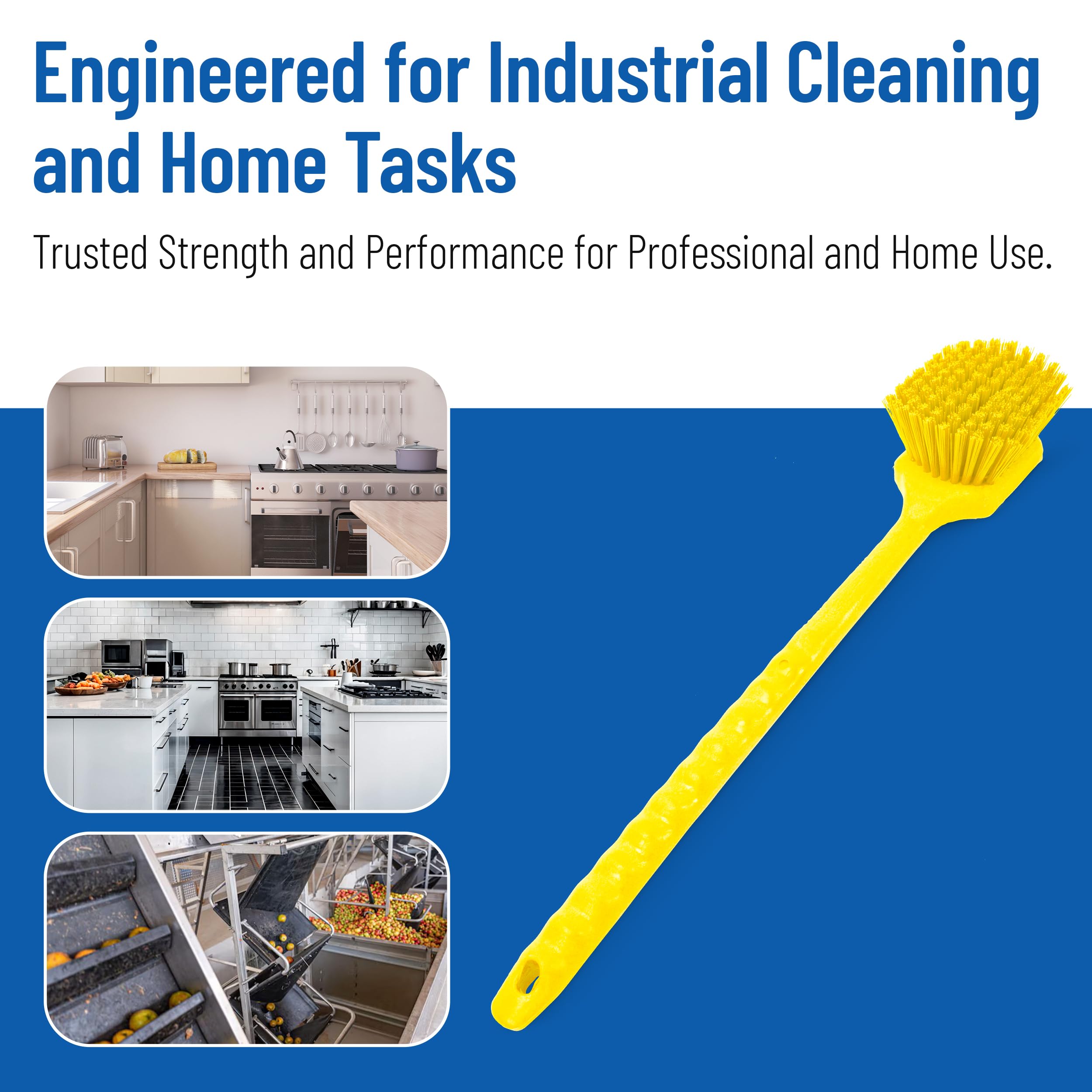 Carlisle FoodService Products Sparta 40501EC04 Plastic Large Scrub Brush, Kitchen & Utility Brush with Long Handle, 20 Inches, Amarillo, Plástico (Manillar), Nylon (cerdas), 6 Count