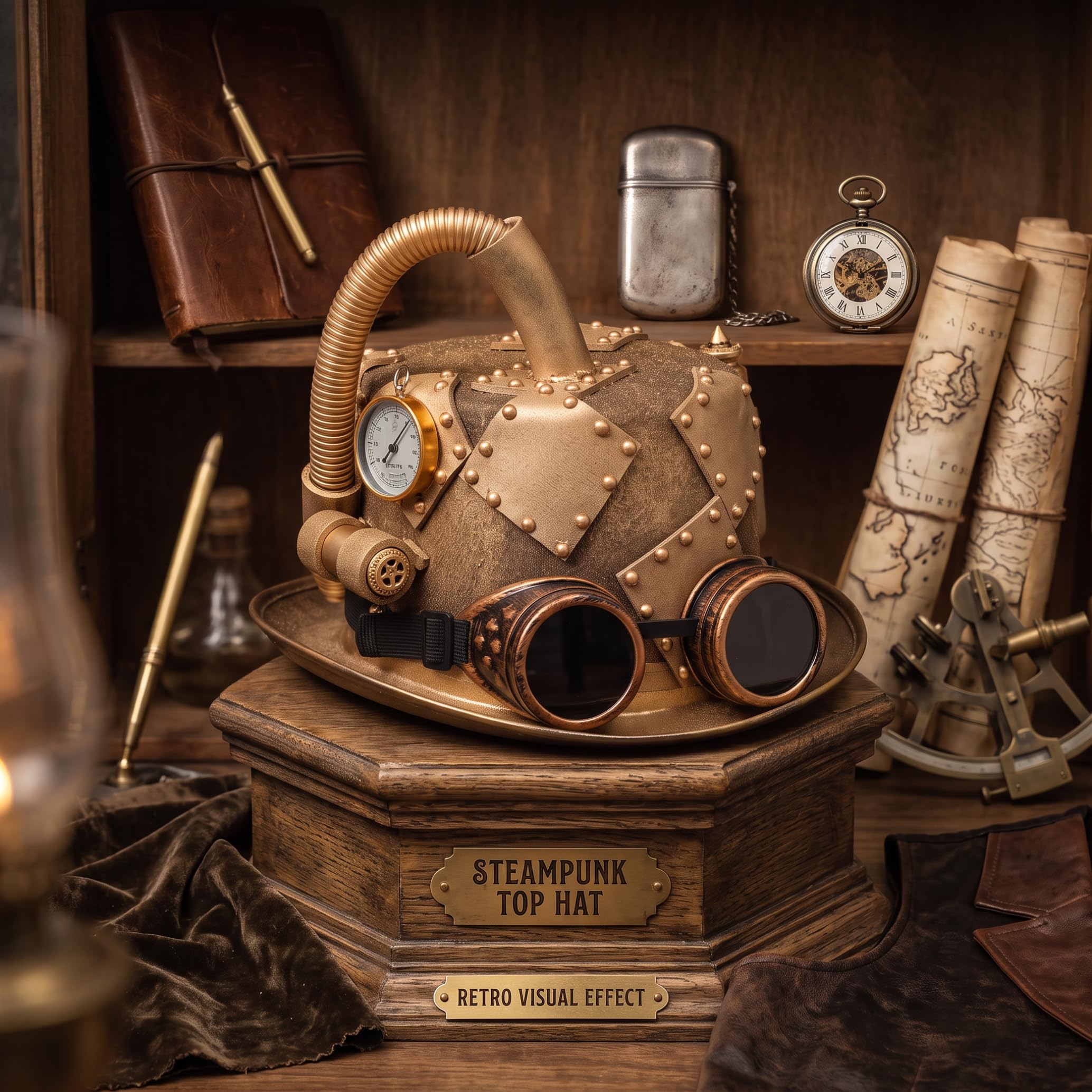 Jorzer Cappello a cilindro Accessori Steampunk, berretto gotico di Halloween, marrone