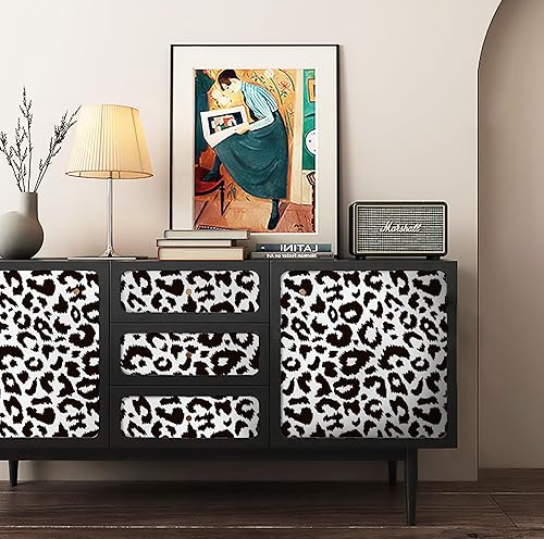Miniatura 3 de Ismoon Delicado papel tapiz blanco y negro para despegar y pegar de 17.3 x 236 pulgadas, papel tapiz de leopardo moderno, papel de contacto blanco