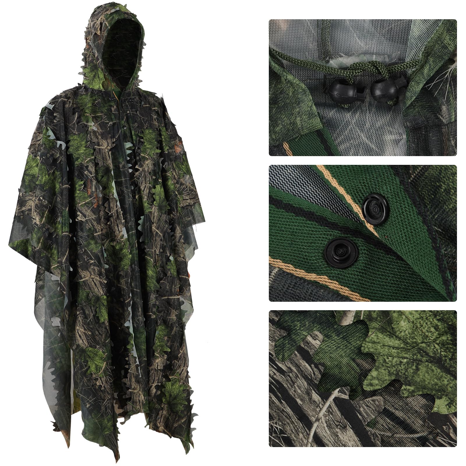 PELLOR 3D-Blätter Ghillie Suit Tarnanzug Ghillie Umhang Schnelltrocknend, Tarnkleidung für Jagd Camping Outdoor Militär Jagd Verdeckt CS Tierfotografie Festschmuck