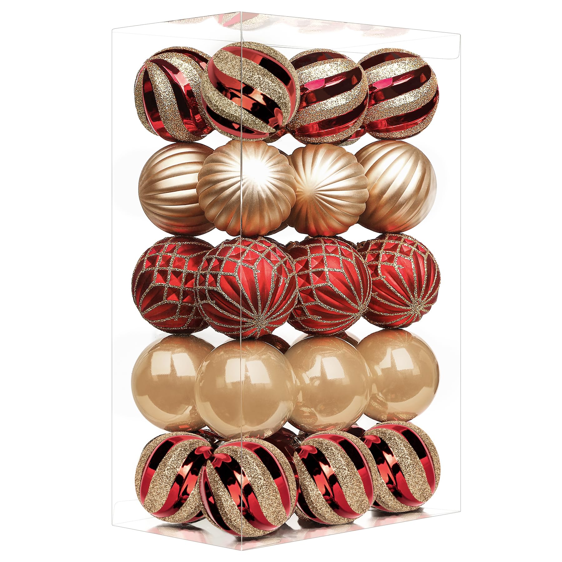 SHareconn Set di 30 palline per albero di Natale, 6 cm, palline in plastica colorata infrangibile, decorazioni per albero di Natale, festività e matrimoni (rosso e oro, 60 mm)