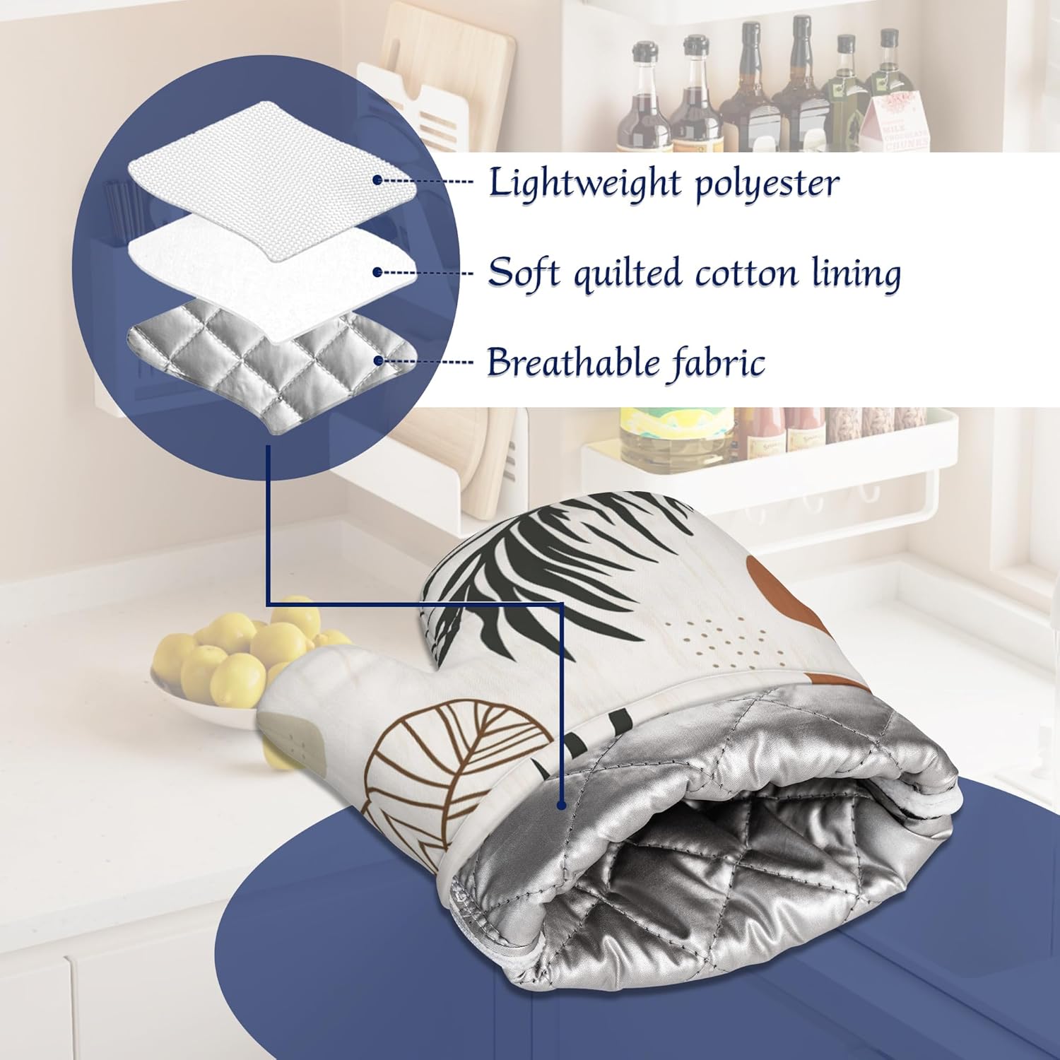 Boho Palm Leaf Potholders & Oven Mitts Sets Abstract Geometric Silicone Heat Resistant Oven Mits and Hot Pads Non-Slip Pot Holders Gloves for Kitchen Chef Cooking Baking Grilling BBQ