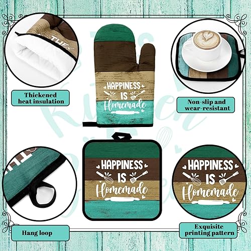 Miniatura 5 de Juego de 10 piezas de decoración y accesorios de cocina de granja navideña, 4 toallas de cocina, 2 soportes para ollas, 2 guantes de horno, 2