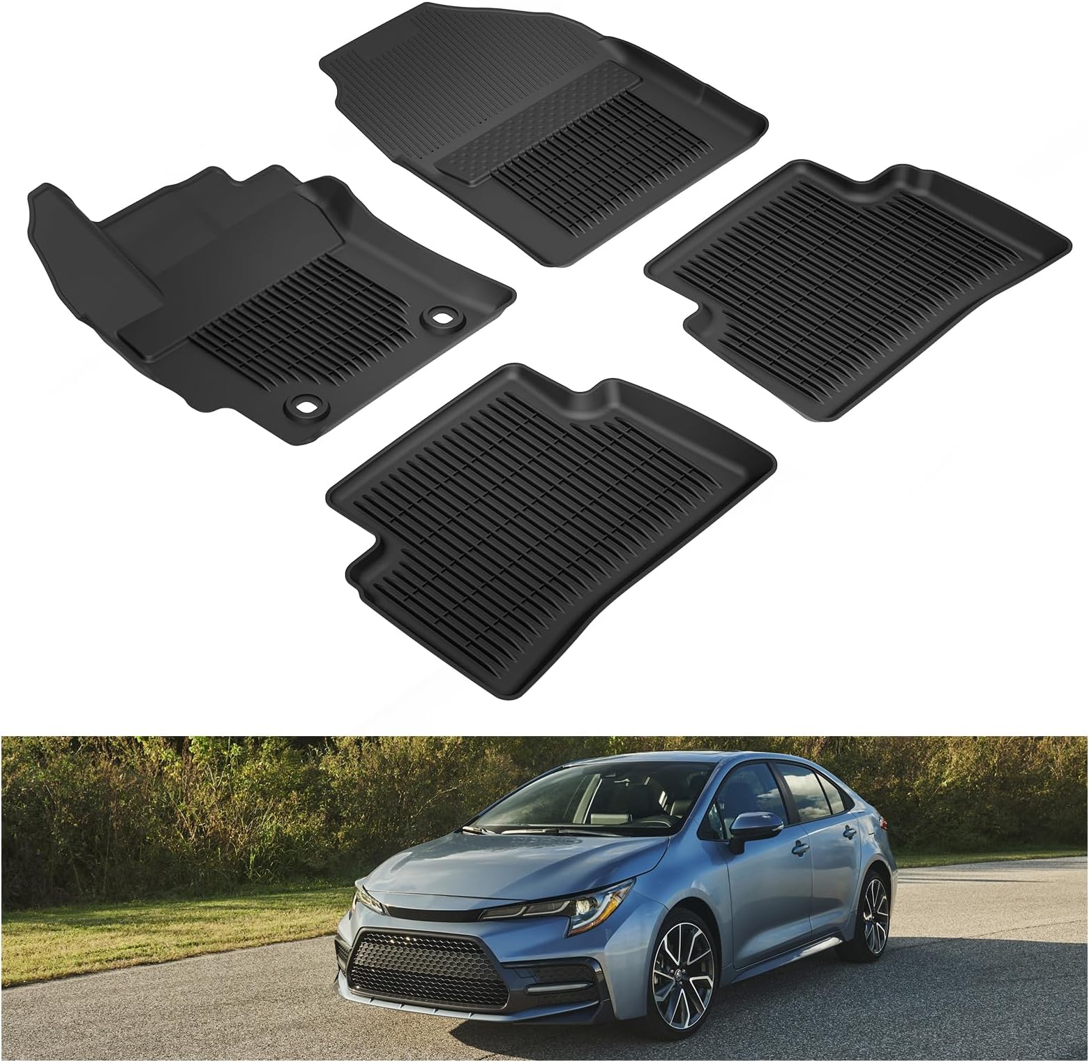 KIWI MASTER Floor Mats for 2020-2026 Toyota Corolla Sedan Hatchback, OEM Replacement PT908-12190-02, Custom Fit All Weather Car Mats, Heavy Duty TPE Floor Liners, Front & Rear 2 Row, Black