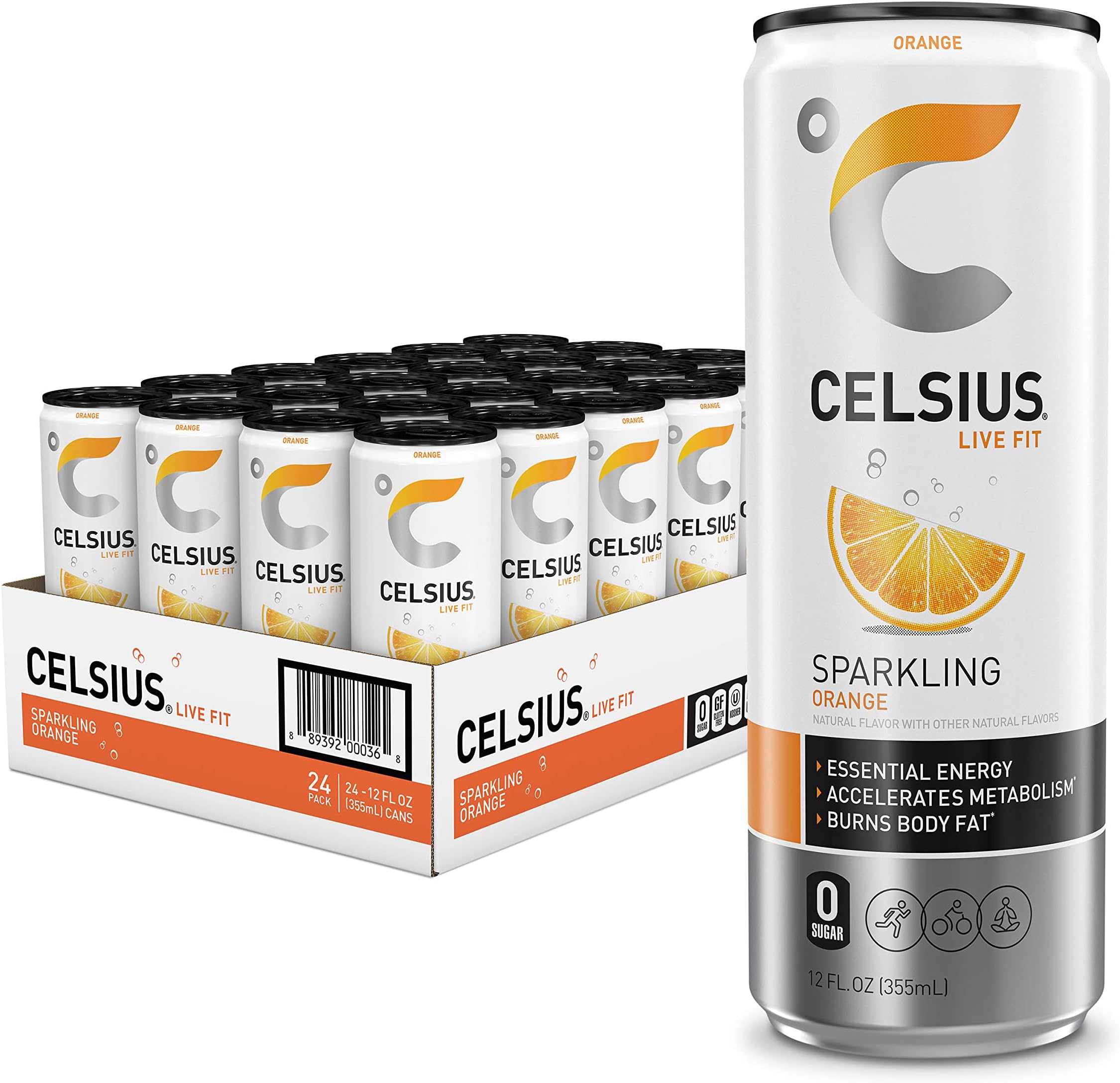 CELSIUS Sparkling Orange, Functional Essential Energy Drink 12 Fl Oz (Pack of 12)