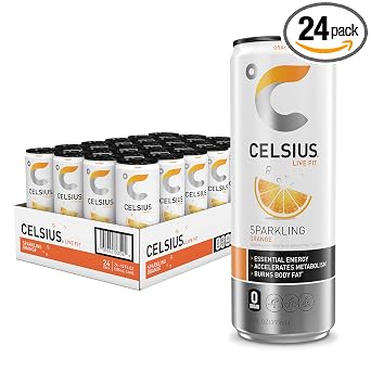 CELSIUS Sparkling Orange, Functional Essential Energy Drink, 12 Fl Oz Pack of 24